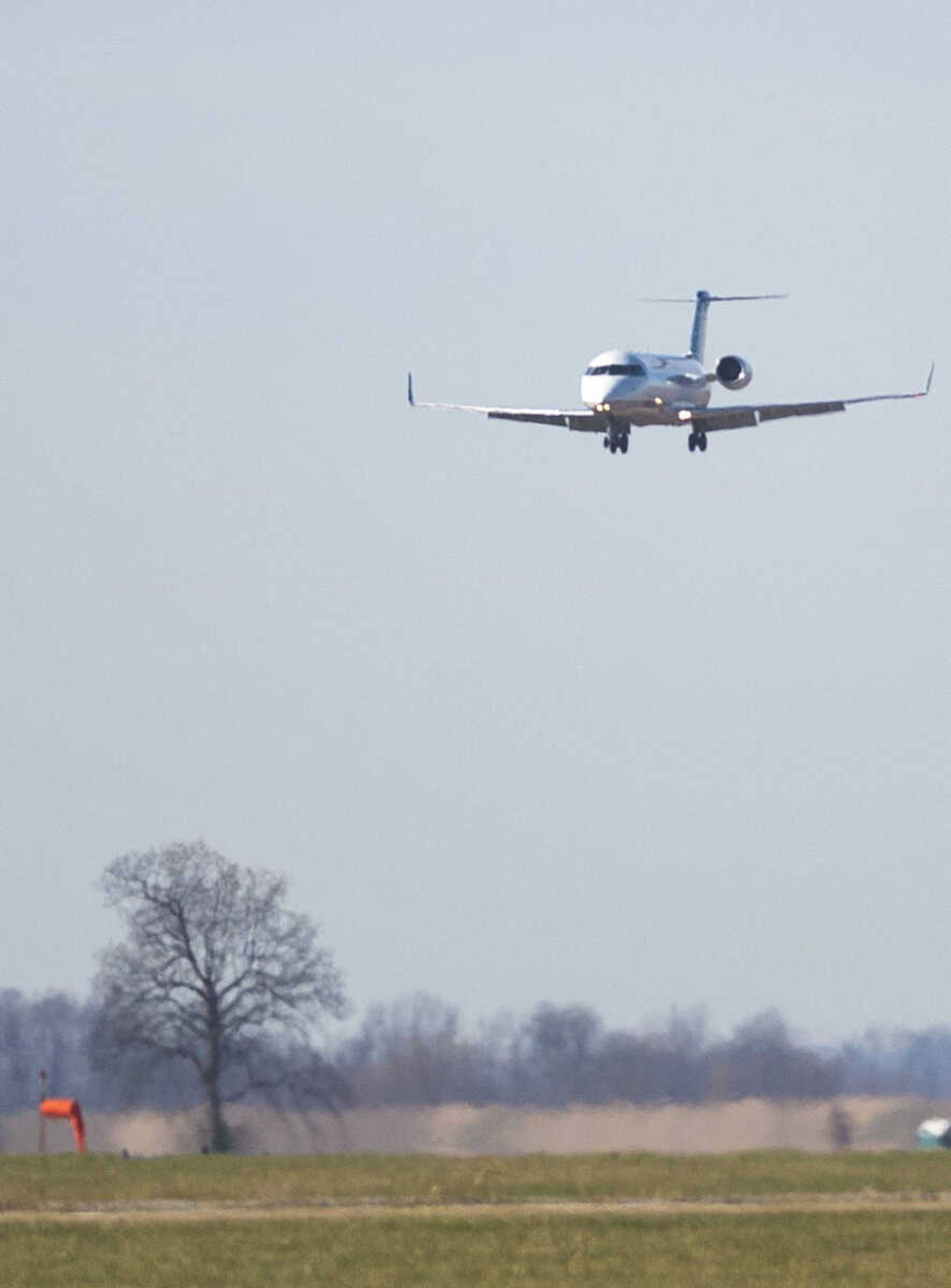 The United Express airplane arrives to Cape Girardeau during the inaugural trip to Chicago on a CRJ200 airplane with SkyWest Friday, Dec. 1, 2017 at Cape Girardeau Regional Airport in Cape Girardeau.