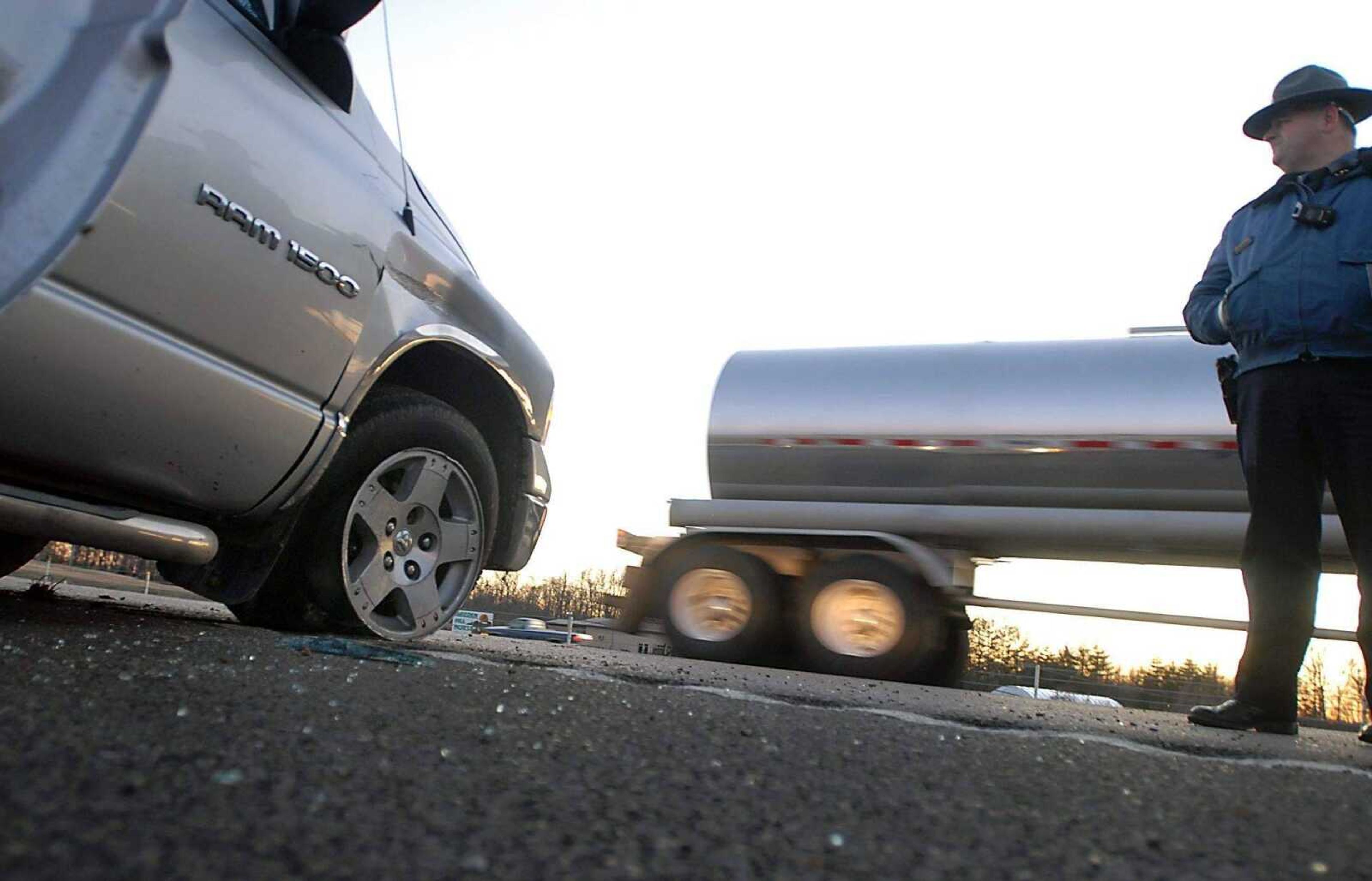 KIT DOYLE ~ kdoyle@semissourian.com<br>The Missouri State Highway Patrol and the Cape Girardeau Police Department coordinated efforts to stop a Dodge Ram involved in a high-speed chase Tuesday evening on Interstate 55. Police arrested the driver, who is suspected in two Louisiana shootings that left one woman dead.