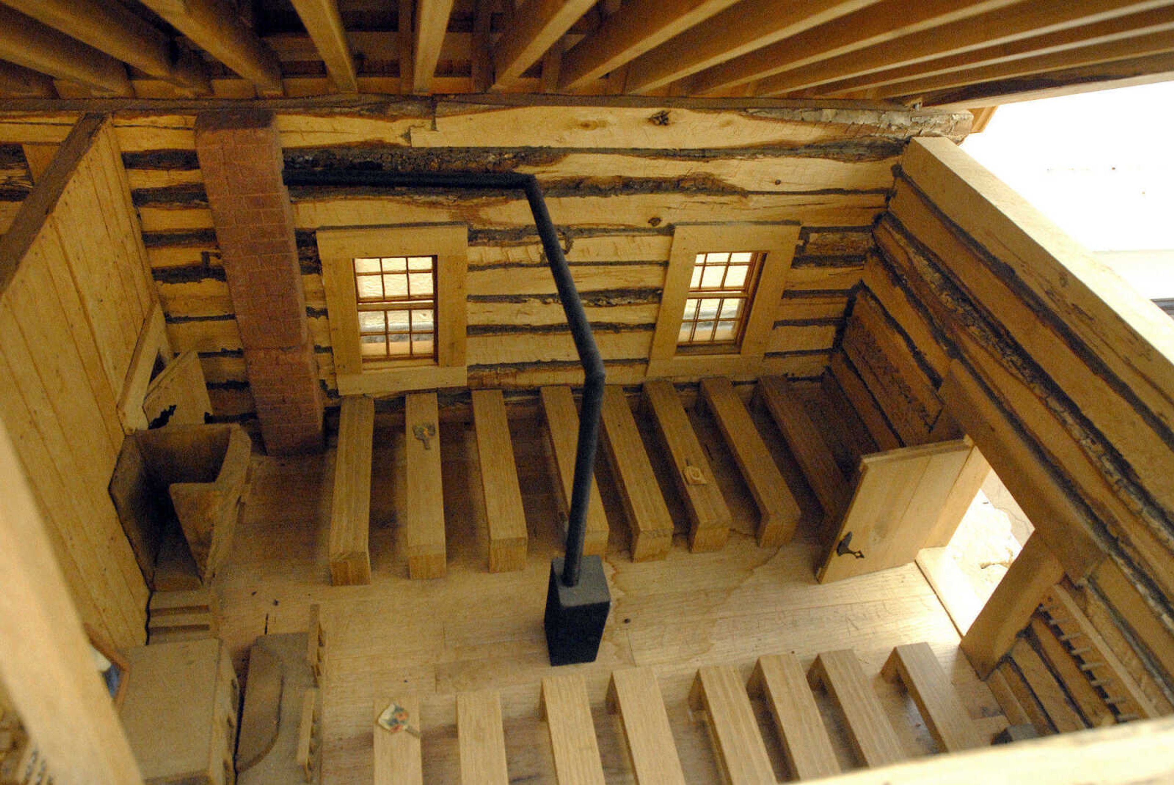 LAURA SIMON ~ lsimon@semissourian.com
A replica of the first Hanover church/school is on display inside Hanover Lutheran's one-room school house Wednesday, February 1, 2012 in Cape Girardeau.