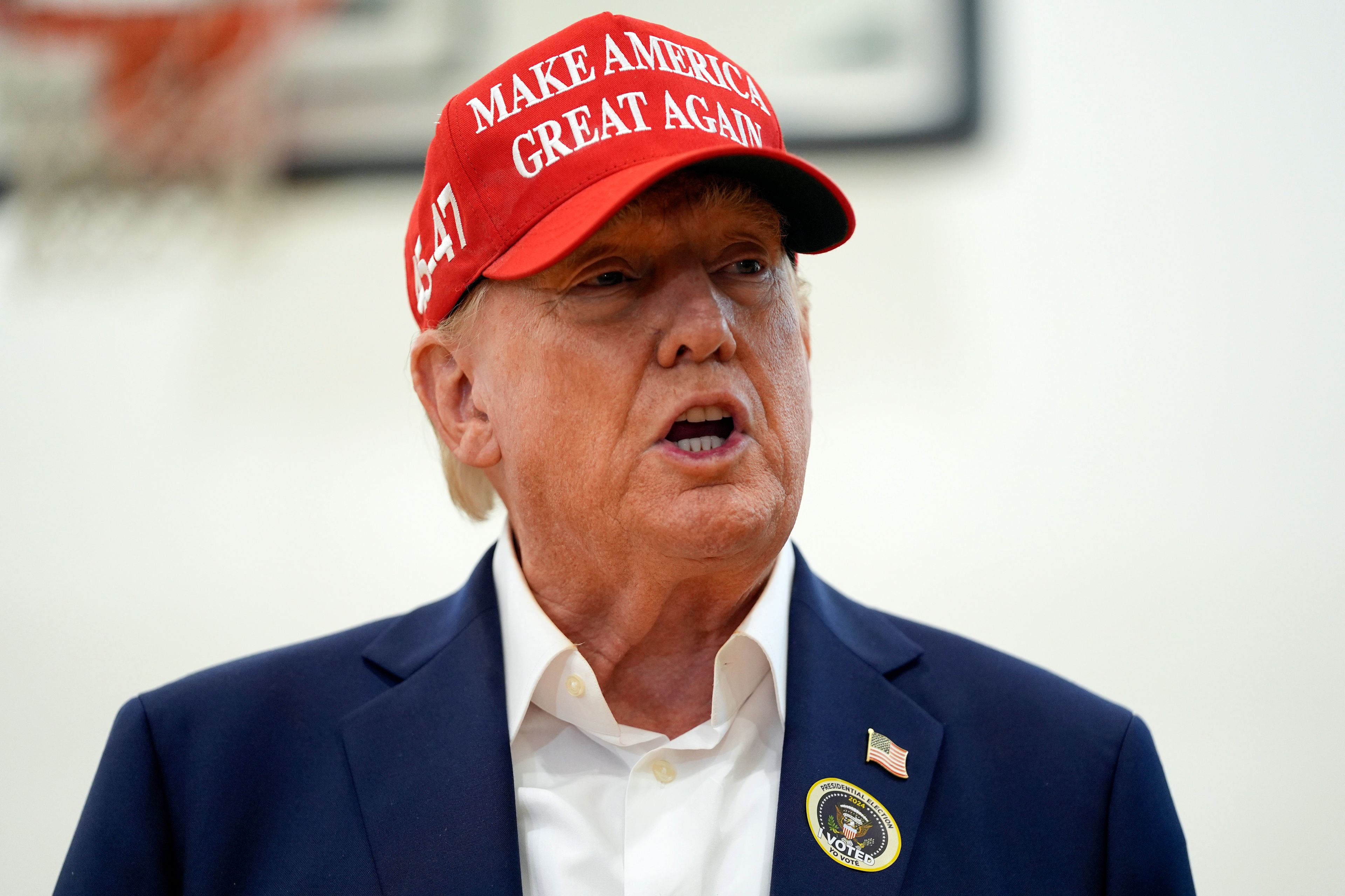 Republican presidential nominee former President Donald Trump speaks after voting on Election Day at the Morton and Barbara Mandel Recreation Center, Tuesday, Nov. 5, 2024, in Palm Beach, Fla. (AP Photo/Evan Vucci)