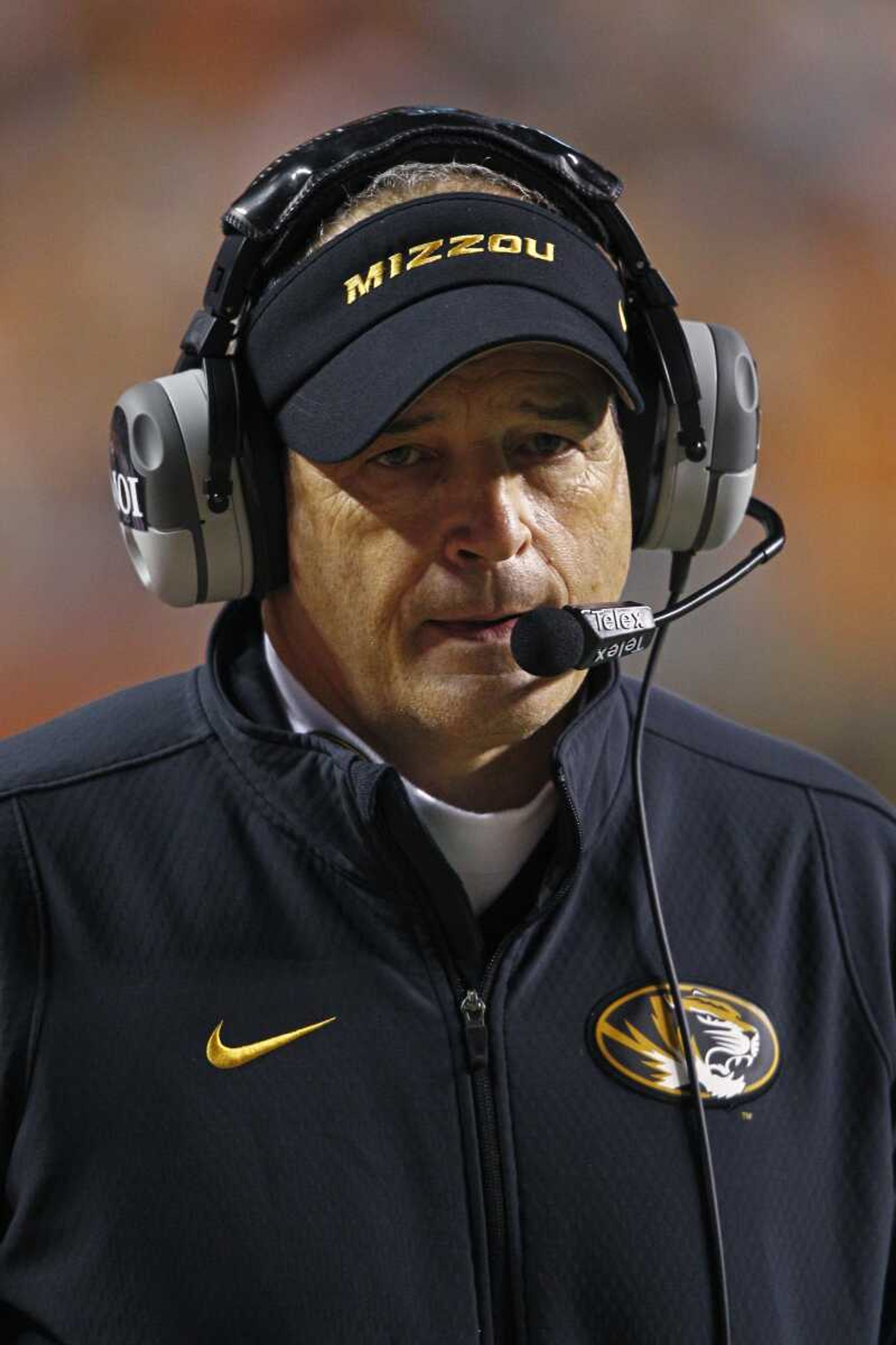 Missouri head coach Gary Pinkel in the second half of an NCAA college football game against Tennessee  Saturday, Nov. 22, 2014 in Knoxville, Tenn. Missouri won 29-21. (AP Photo/Wade Payne)