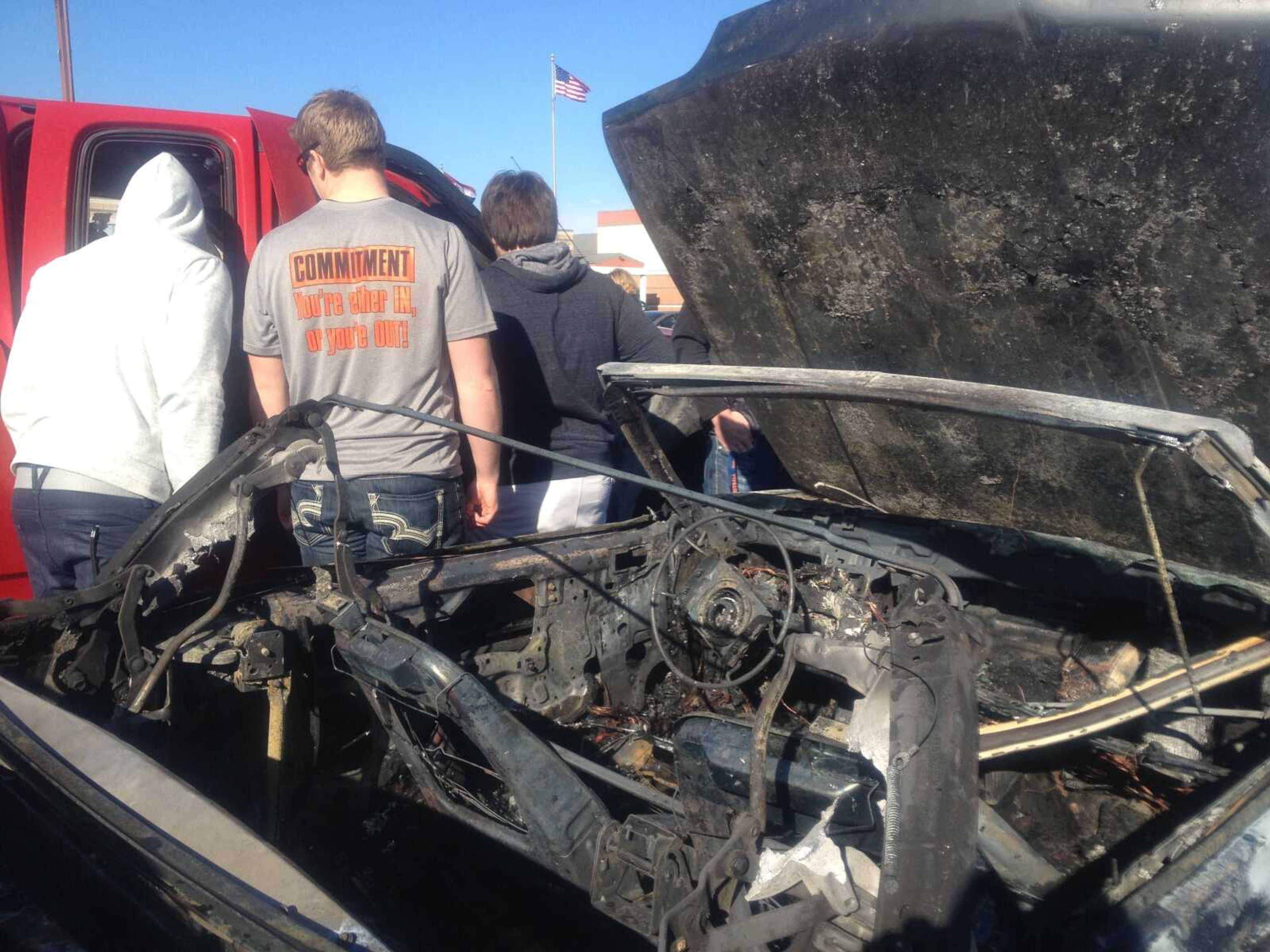 A Ford Mustang was destroyed by a fire in Central High School's parking lot on Thursday.