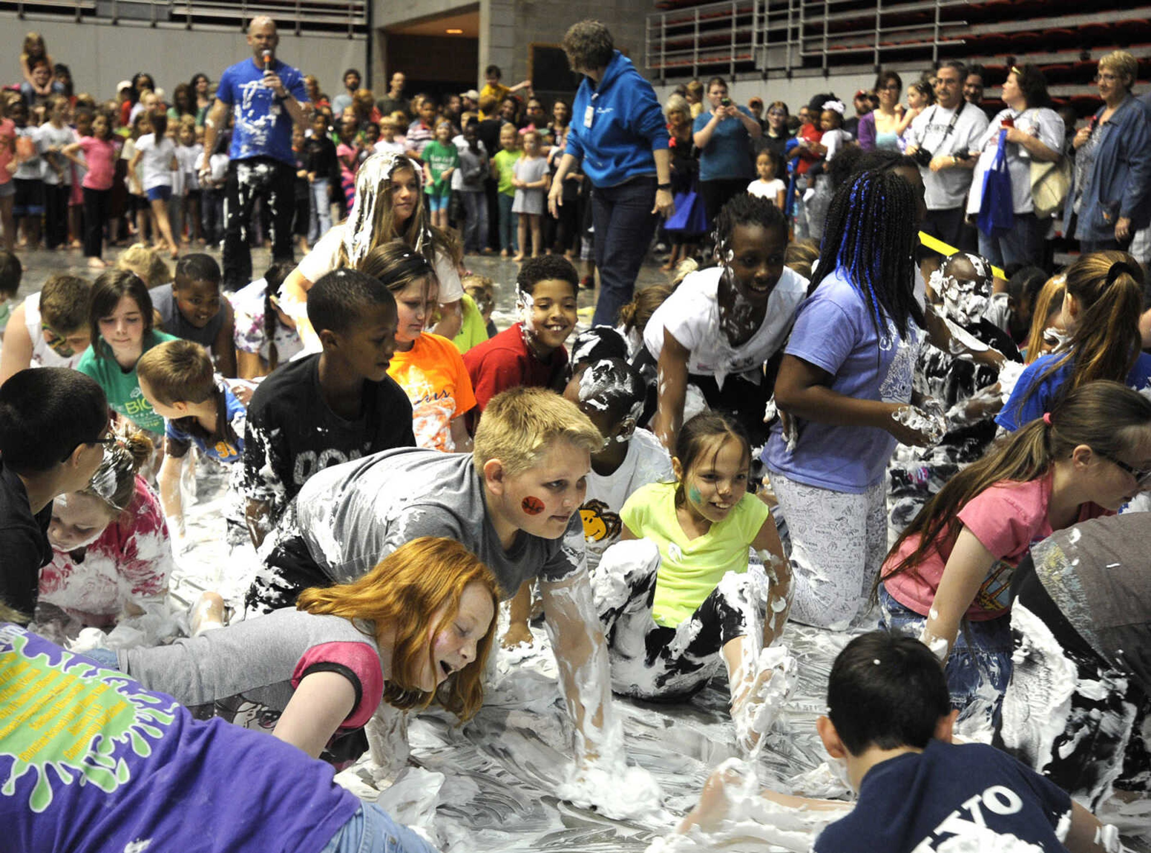 The Shaving Cream Crawl at the Messy Morning event Saturday, April 25, 2015 at the Show Me Center.