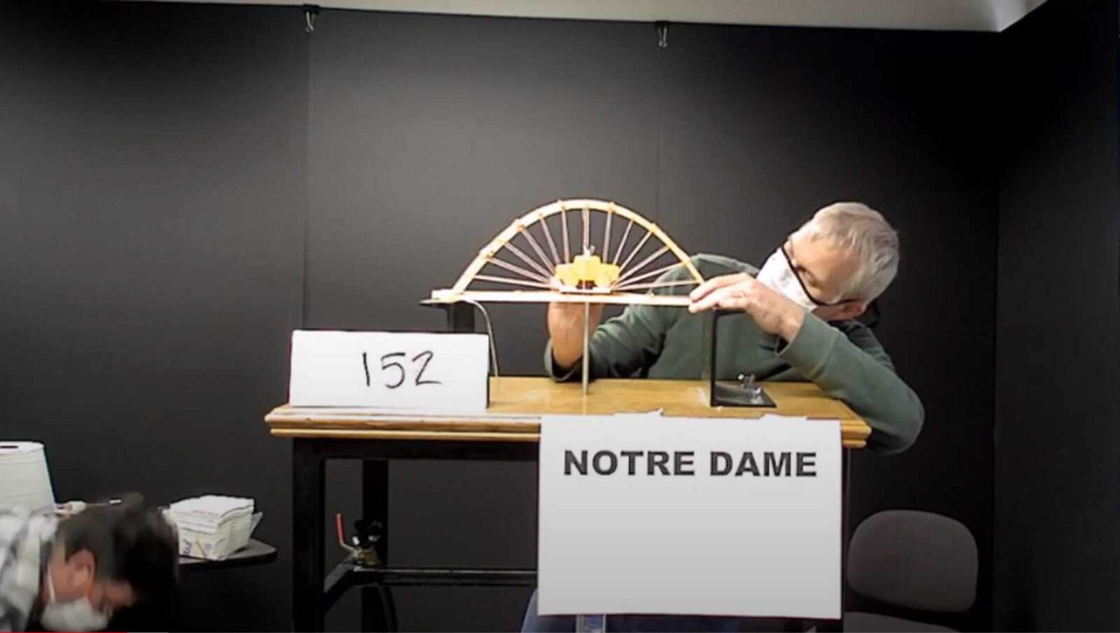 A competitor from Notre Dame Regional High School has a bridge tested for the Missouri Department of Transportation's 17th annual Bridge Building Competition on Thursday.