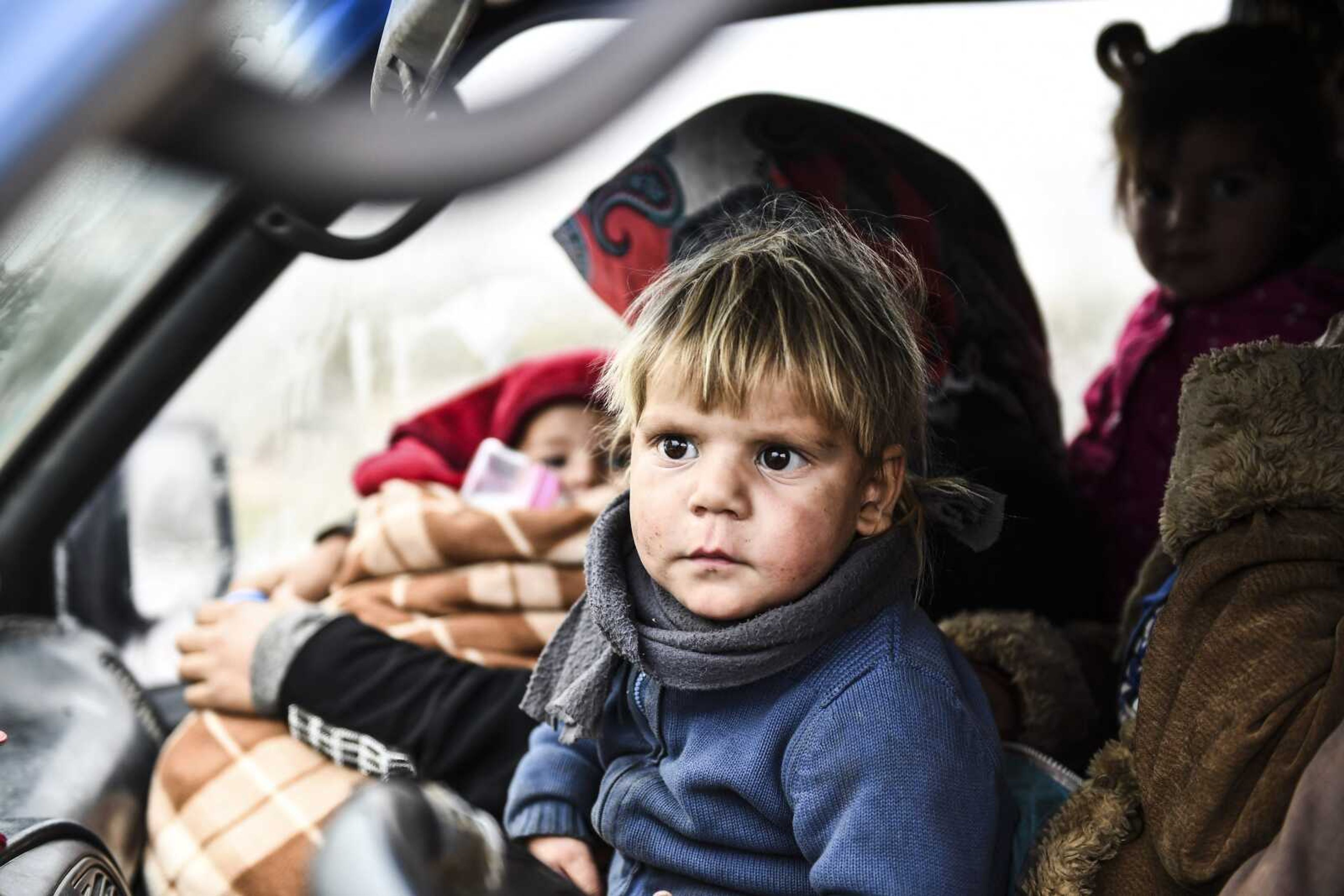 Syrian civilians flee from Idlib toward the north to find safety inside Syria near the border with Turkey. Syrian troops are waging an offensive in the last rebel stronghold according to news reports by a Turkish news agency.