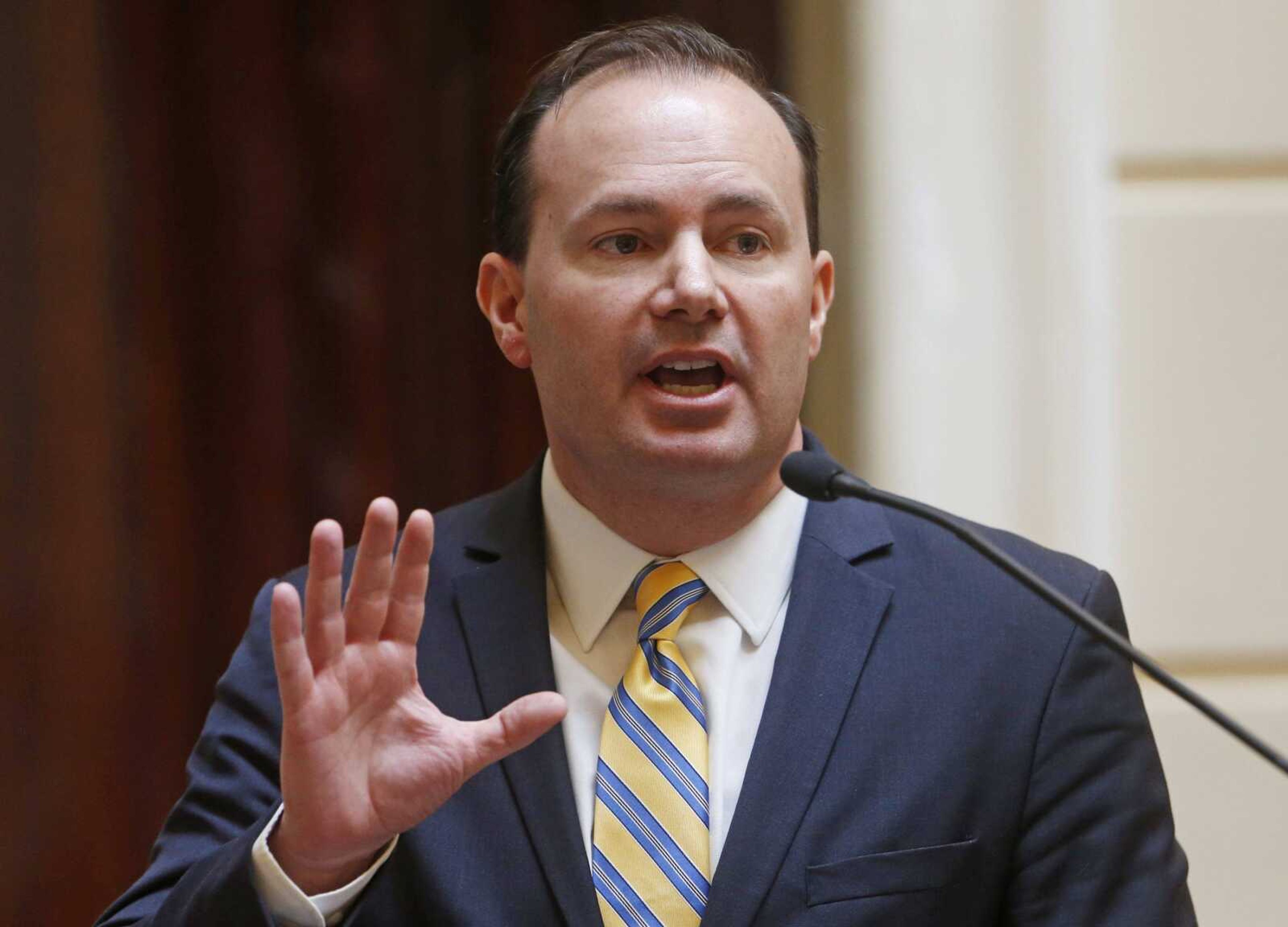 Sen. Mike Lee, R-Utah, speaks in February on the Senate Floor at the Utah state Capitol in Salt Lake City. President Donald Trump's list of candidates for the Supreme Court, posted on the White House website in November 2017, includes Lee.