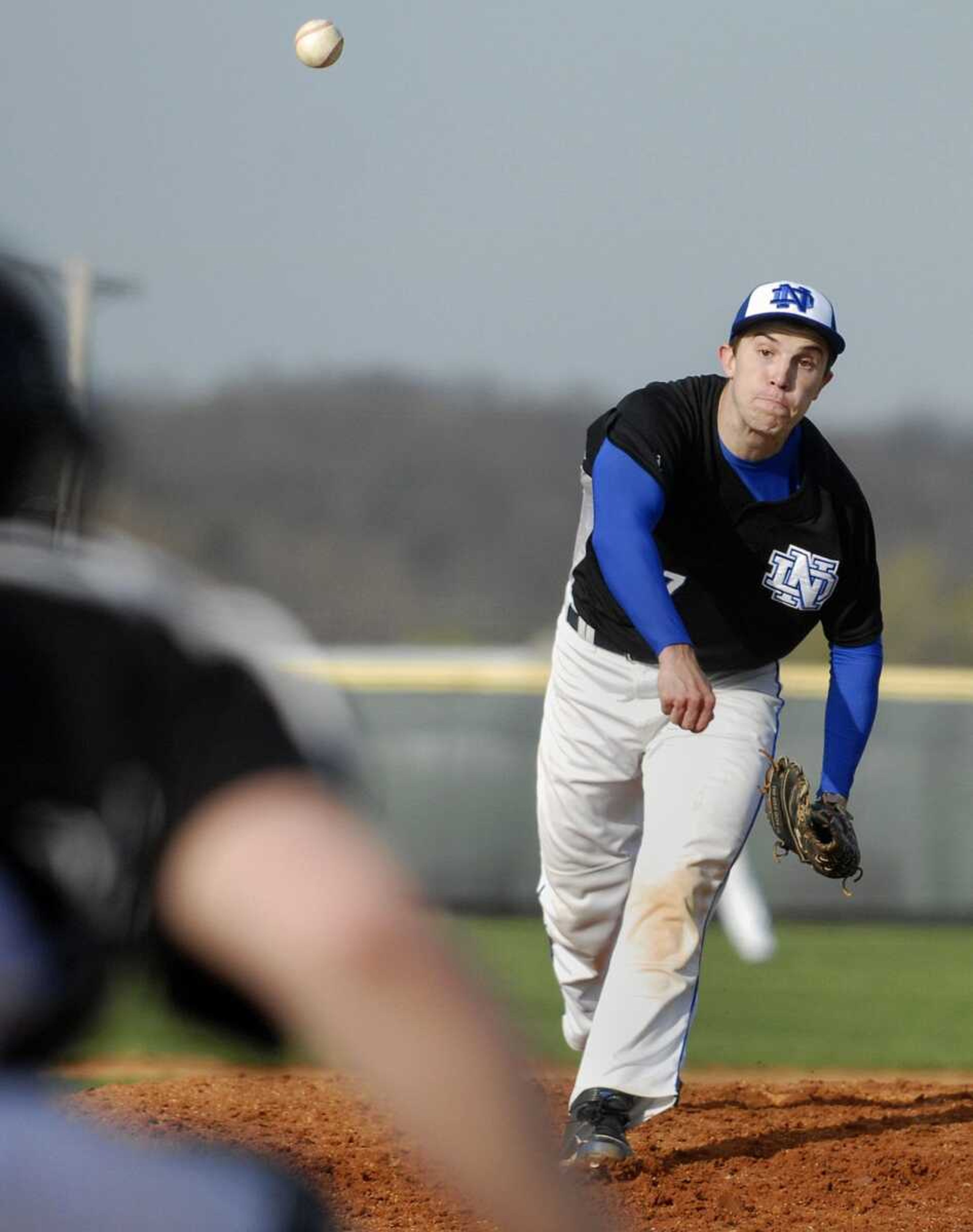 Notre Dame pitcher Eric Hayes delivers to a Scott City batter during the fourth inning Monday at Notre Dame. (Laura Simon)