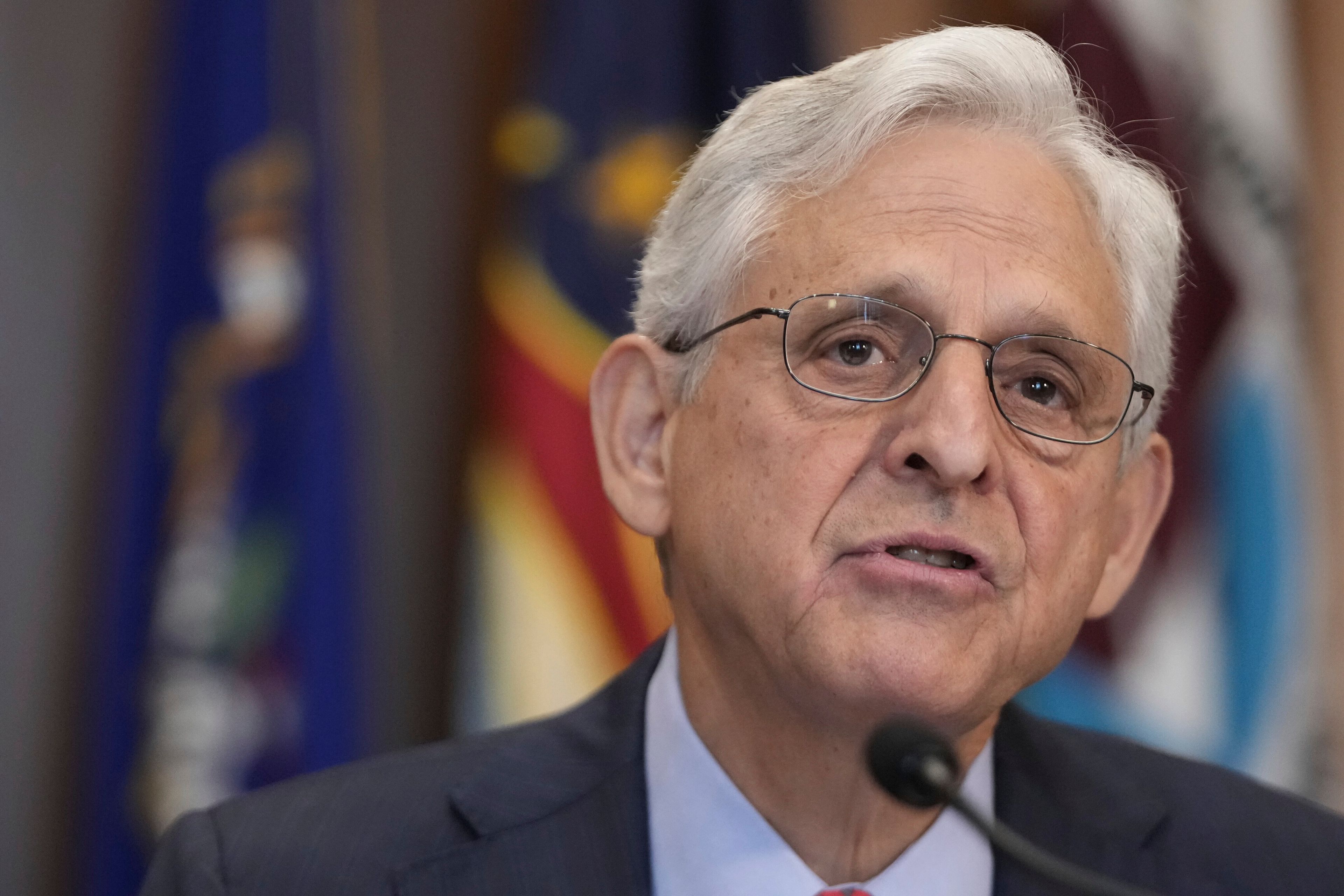 Attorney General Merrick Garland speaks during a meeting of the Justice Department's Election Threats Task Force, at the Department of Justice, Wednesday, Sept. 4, 2024, in Washington. (AP Photo/Mark Schiefelbein)