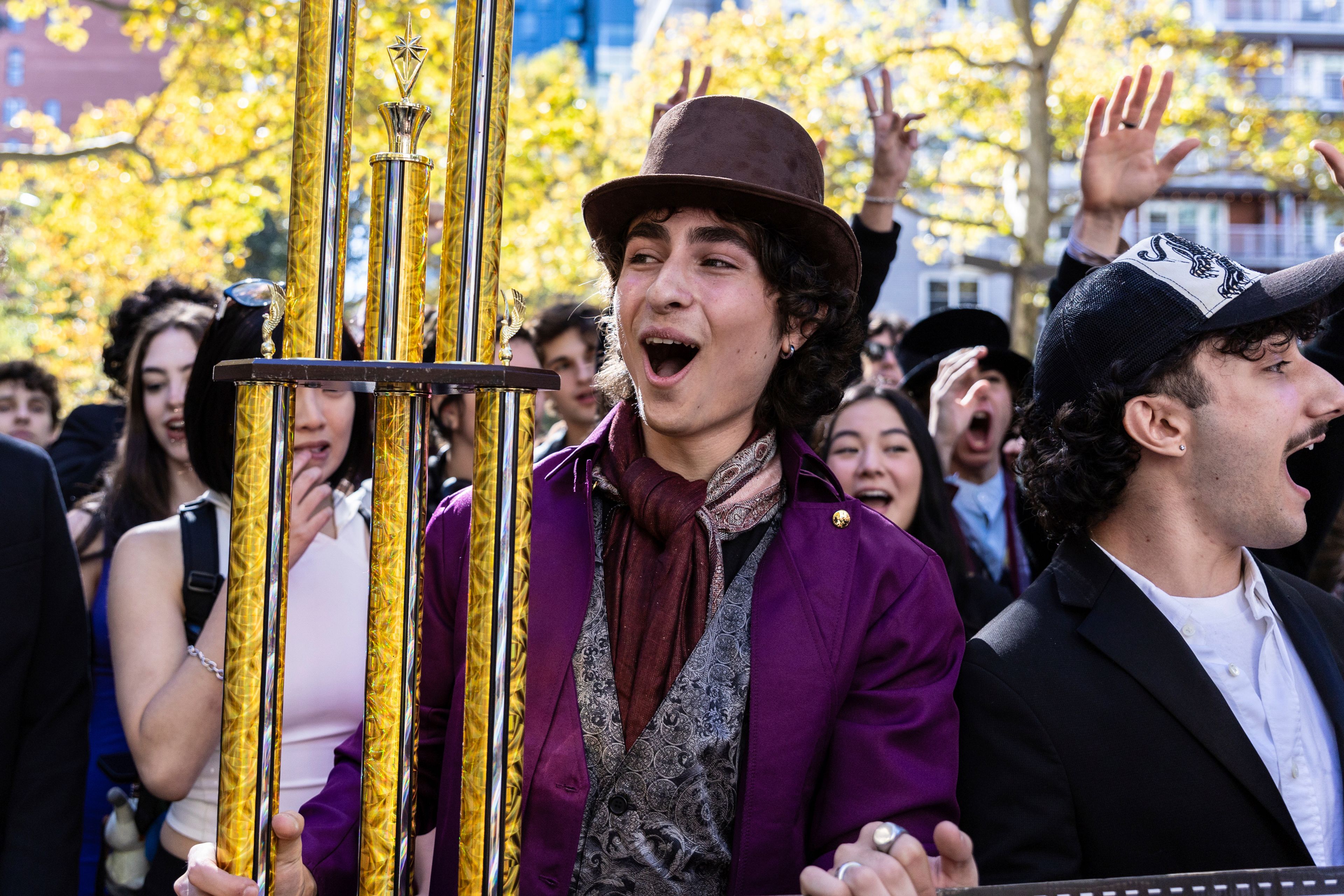 CORRECTS LAST NAME TO MITCHELL FROM MITCHEL - Miles Mitchell, 21, winner of the Timothee Chalamet lookalike contest held near Washington Square Park, Sunday, Oct. 27, 2024, in New York. (AP Photo/Stefan Jeremiah)