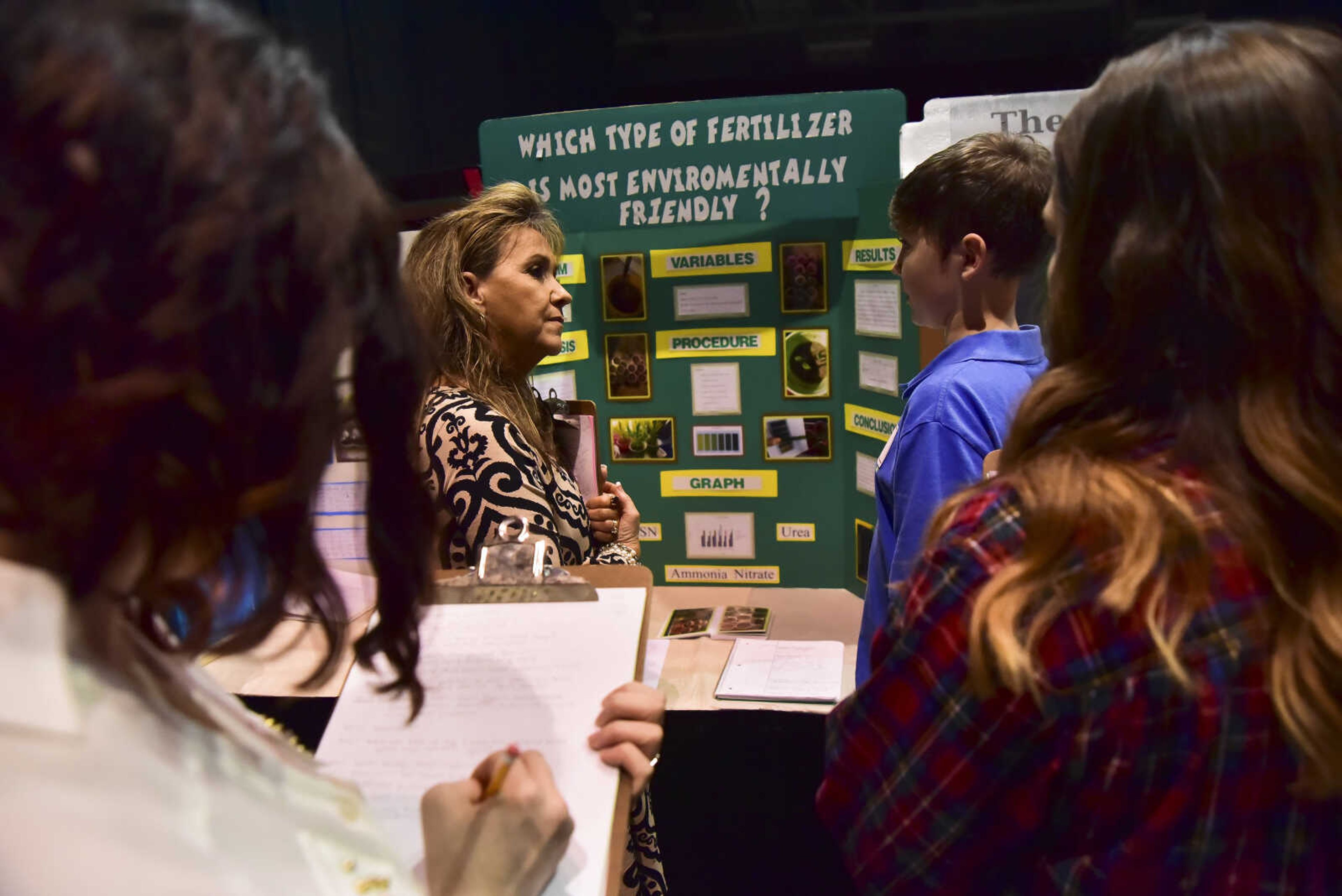 Students get judged during the Southeast Missouri Regional Science Fair Tuesday, March 7, 2017 at the Show Me Center in Cape Girardeau.