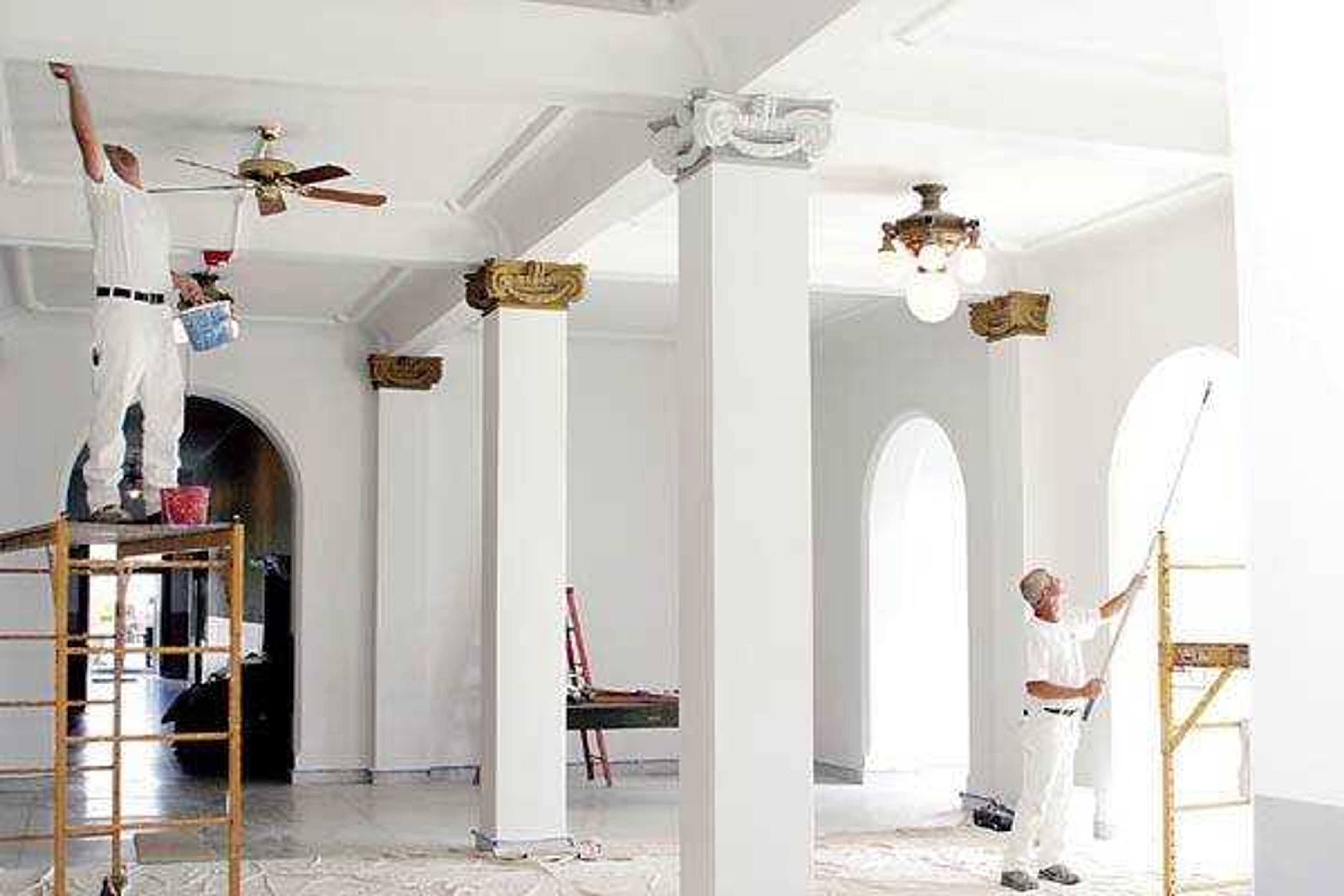 Renovation work continues on the Scott County Courthouse as painters give the interior a fresh coat of paint. Since 2004, repairs have been made to wiring, heating and cooling systems, and light fixtures along with the stone exterior. (Southeast Missourian)