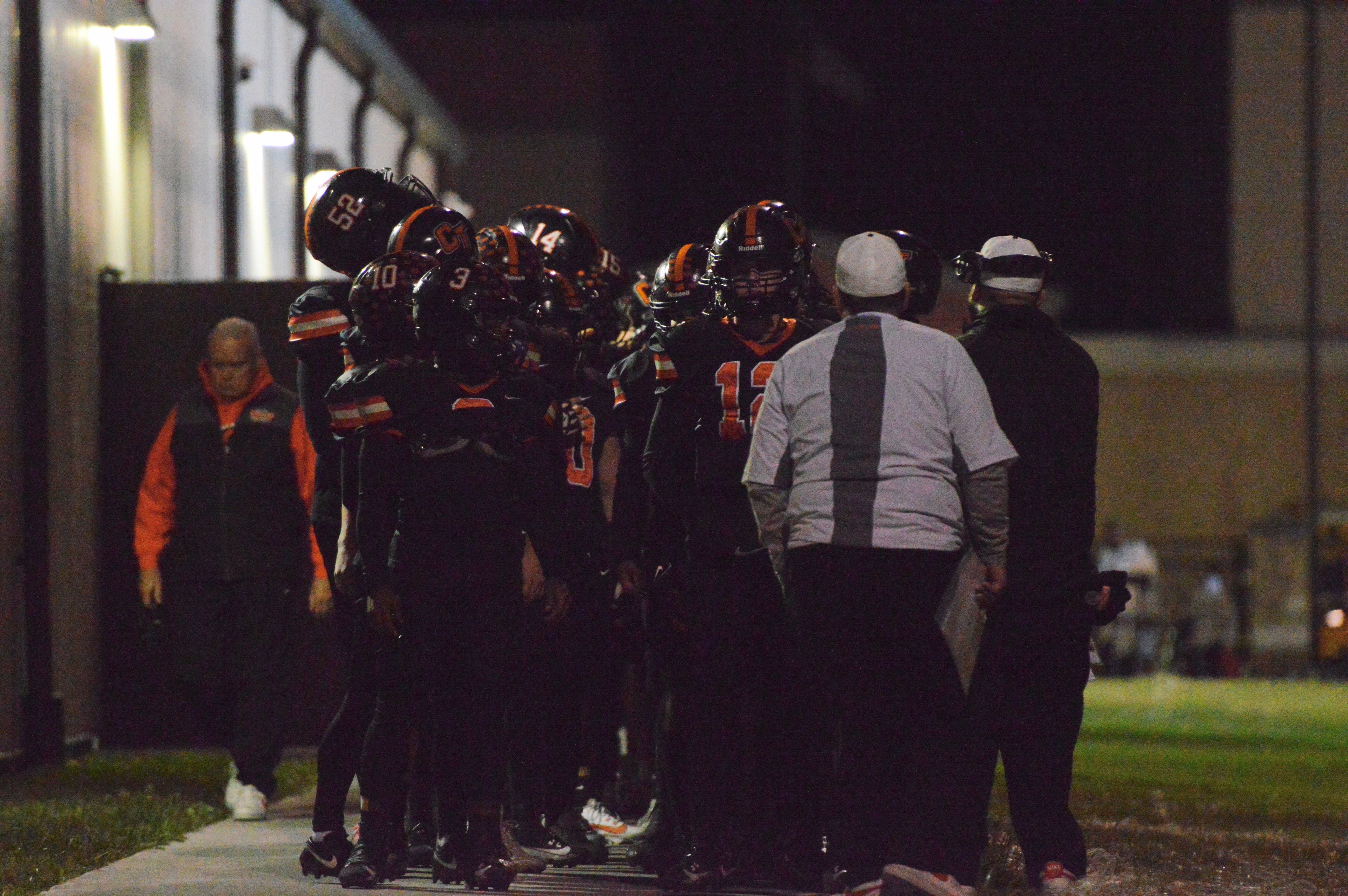 The Cape Central Tigers get ready to walk onto the field pregame against Poplar Bluff on Friday, Nov. 8.