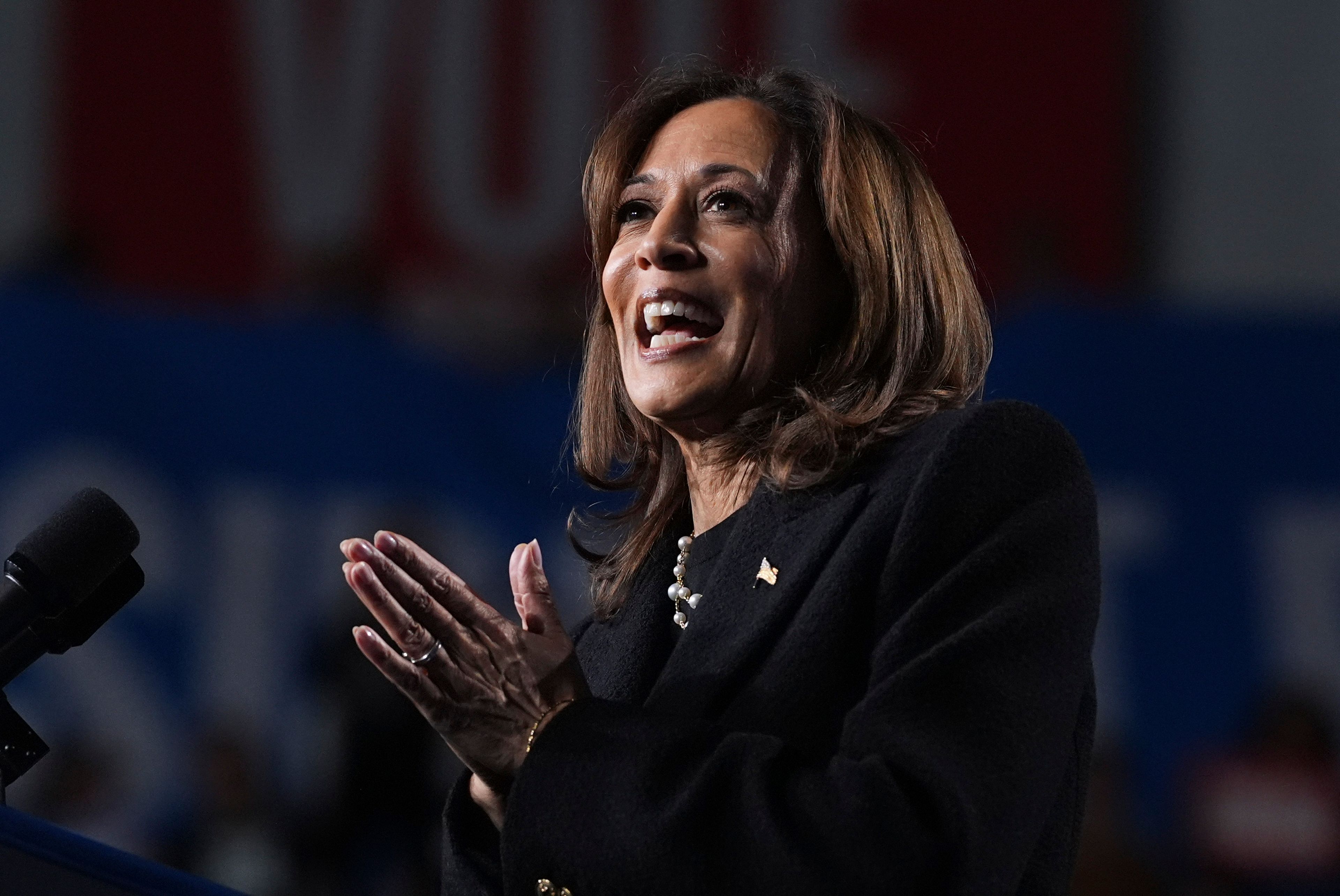 Democratic presidential nominee Vice President Kamala Harris speaks during a campaign rally in Memorial Hall at Muhlenberg College in Allentown, Pa., Monday, Nov. 4, 2024. (AP Photo/Jacquelyn Martin)