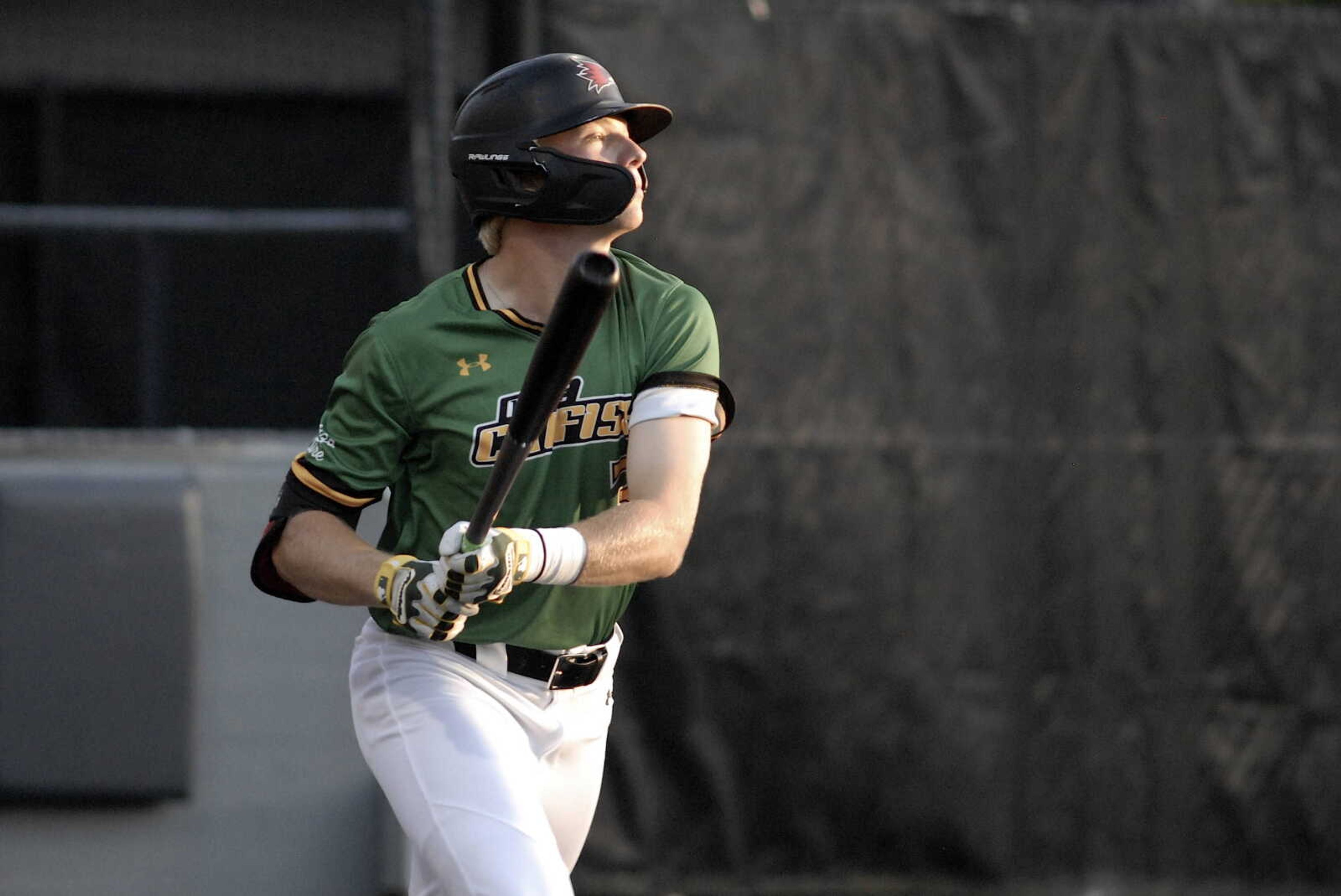 Cape Catfish second baseman Brooks Kettering homers against the Danville Dans on Thursday, June 13, at Capaha Field. 