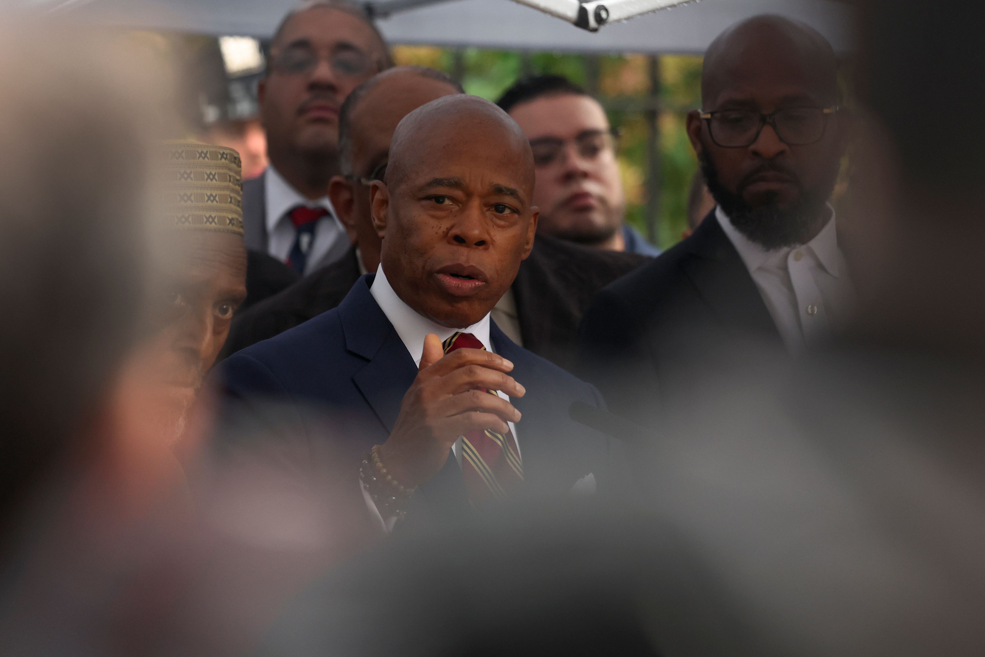 New York City Mayor Eric Adams speaks during a news conference outside Gracie Mansion, Thursday, Sept. 26, 2024, in New York. (AP Photo/Yuki Iwamura)