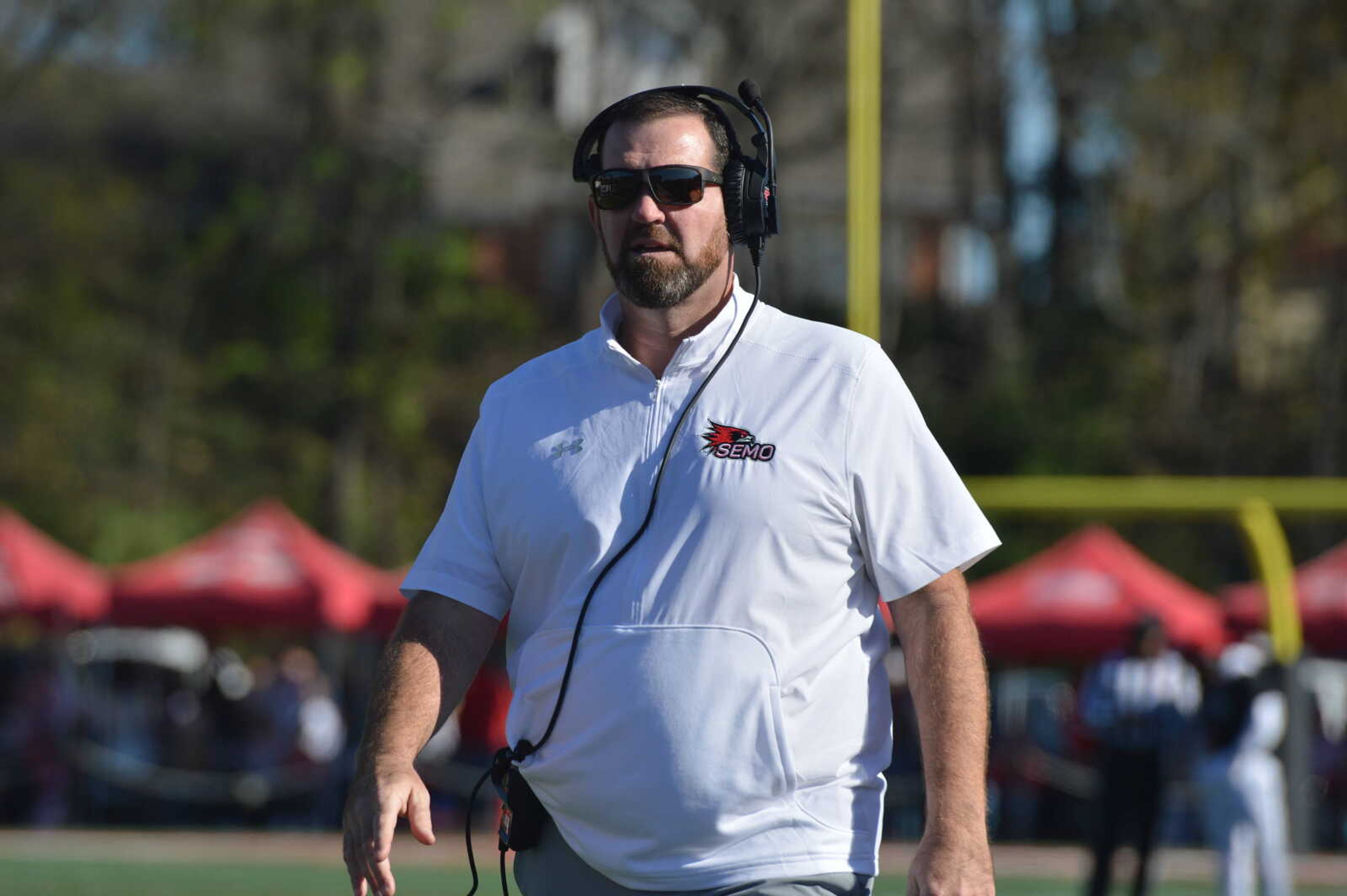 SEMO head coach Tom Matukewicz on the sideline during a timeout against Western Illinois on Saturday, Nov. 16.