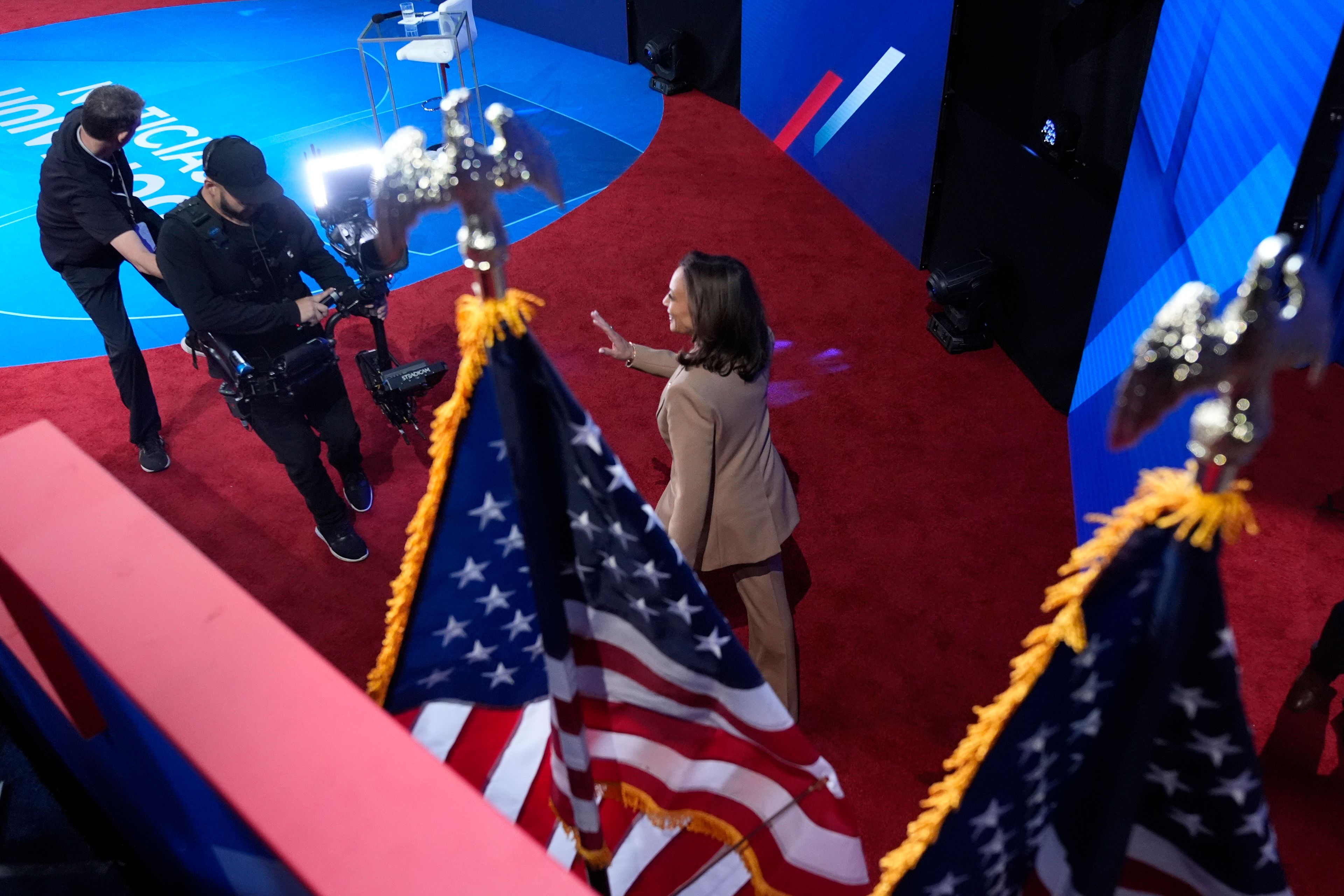 Democratic presidential nominee Vice President Kamala Harris arrives at a Town Hall event hosted by Univision, Thursday, Oct. 10, 2024, at the University of Nevada Las Vegas. (AP Photo/Jacquelyn Martin)