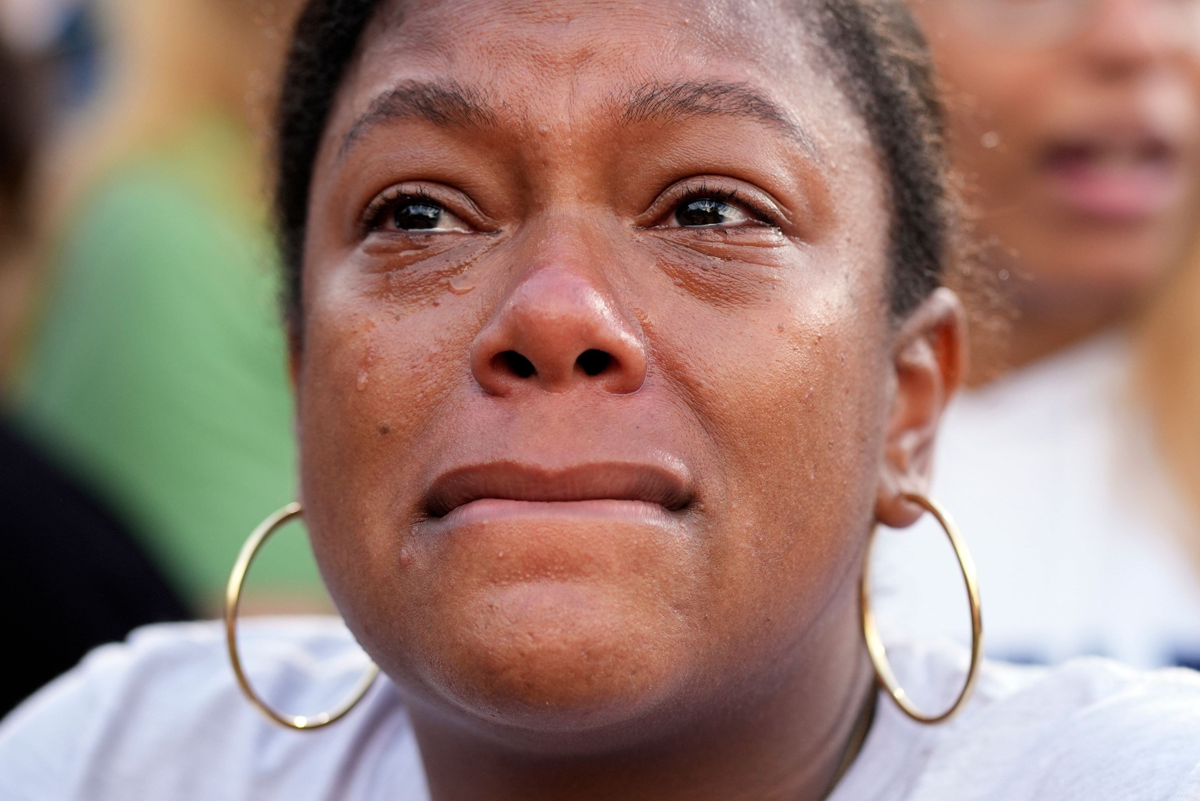 A supporter cries as Vice President Kamala Harris delivers a concession speech after the 2024 presidential election, Wednesday, Nov. 6, 2024, on the campus of Howard University in Washington. (AP Photo/Jacquelyn Martin)