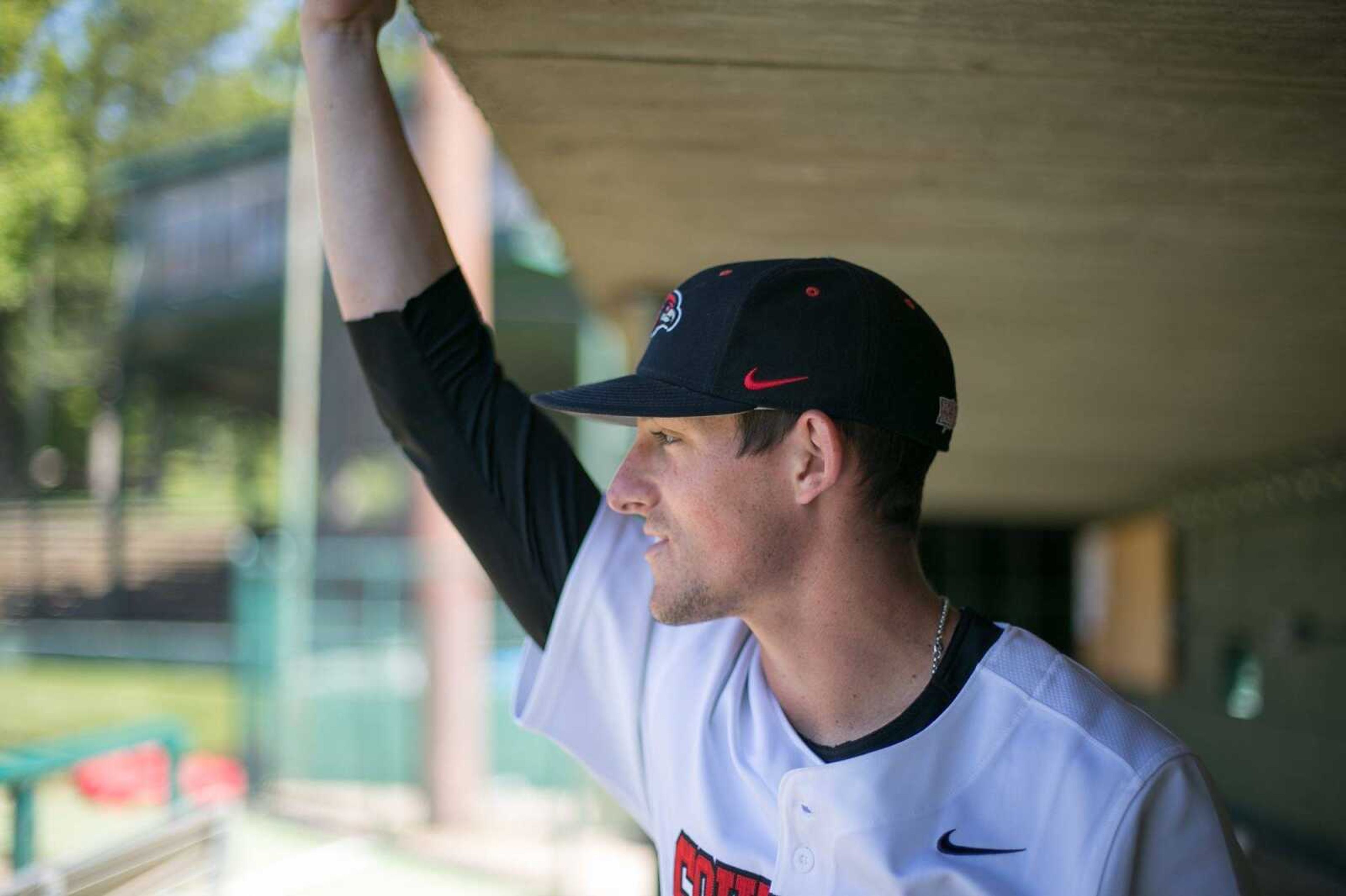 Southeast Missouri State's Jason Blum poses for a photo Friday, May 1, 2015 at Capaha Field. (Glenn Landberg)