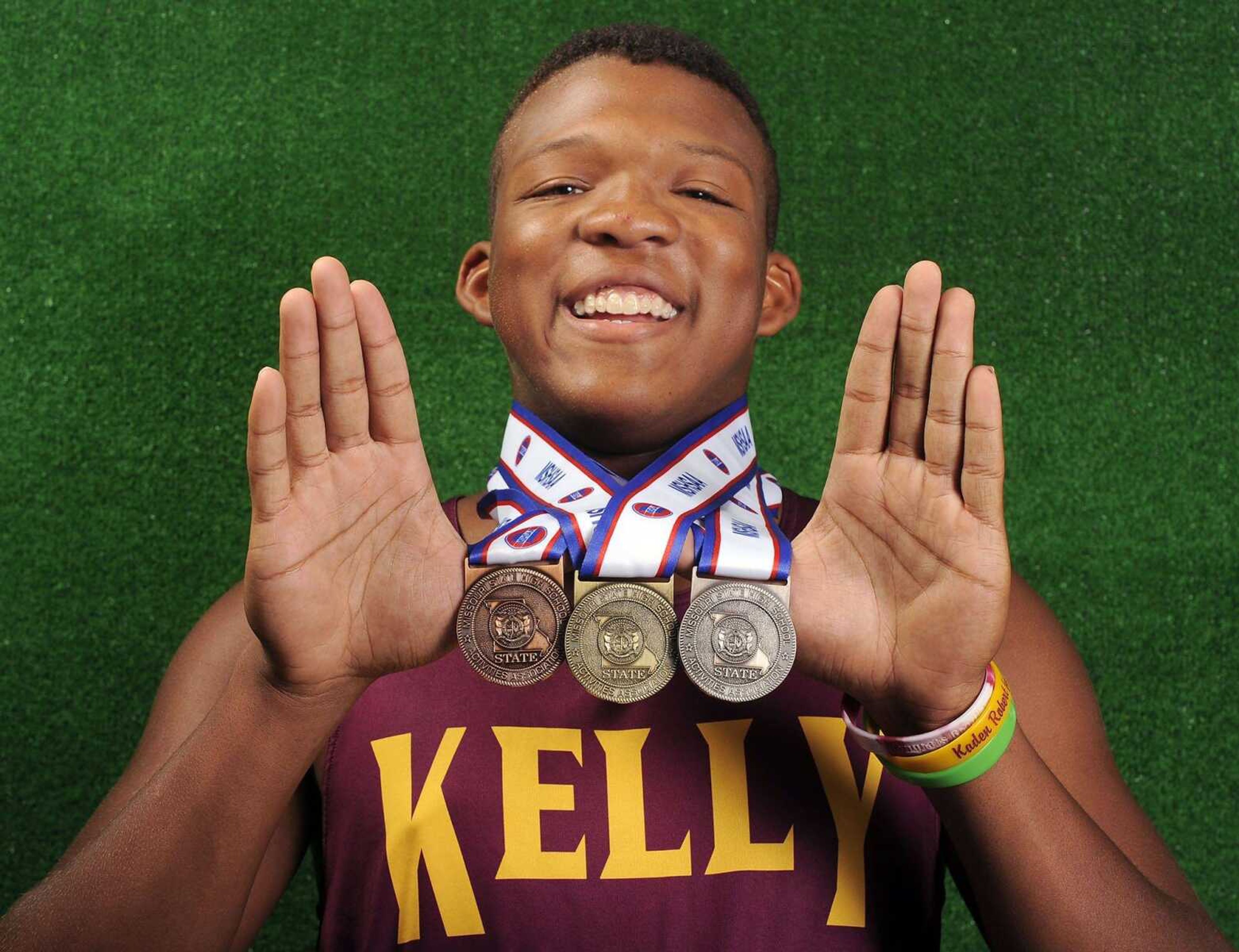 Kelly's Maurice Davis finished all-state in the 100 and 200 meters and triple jump at the Missouri Class 2 Track & Field Championships.