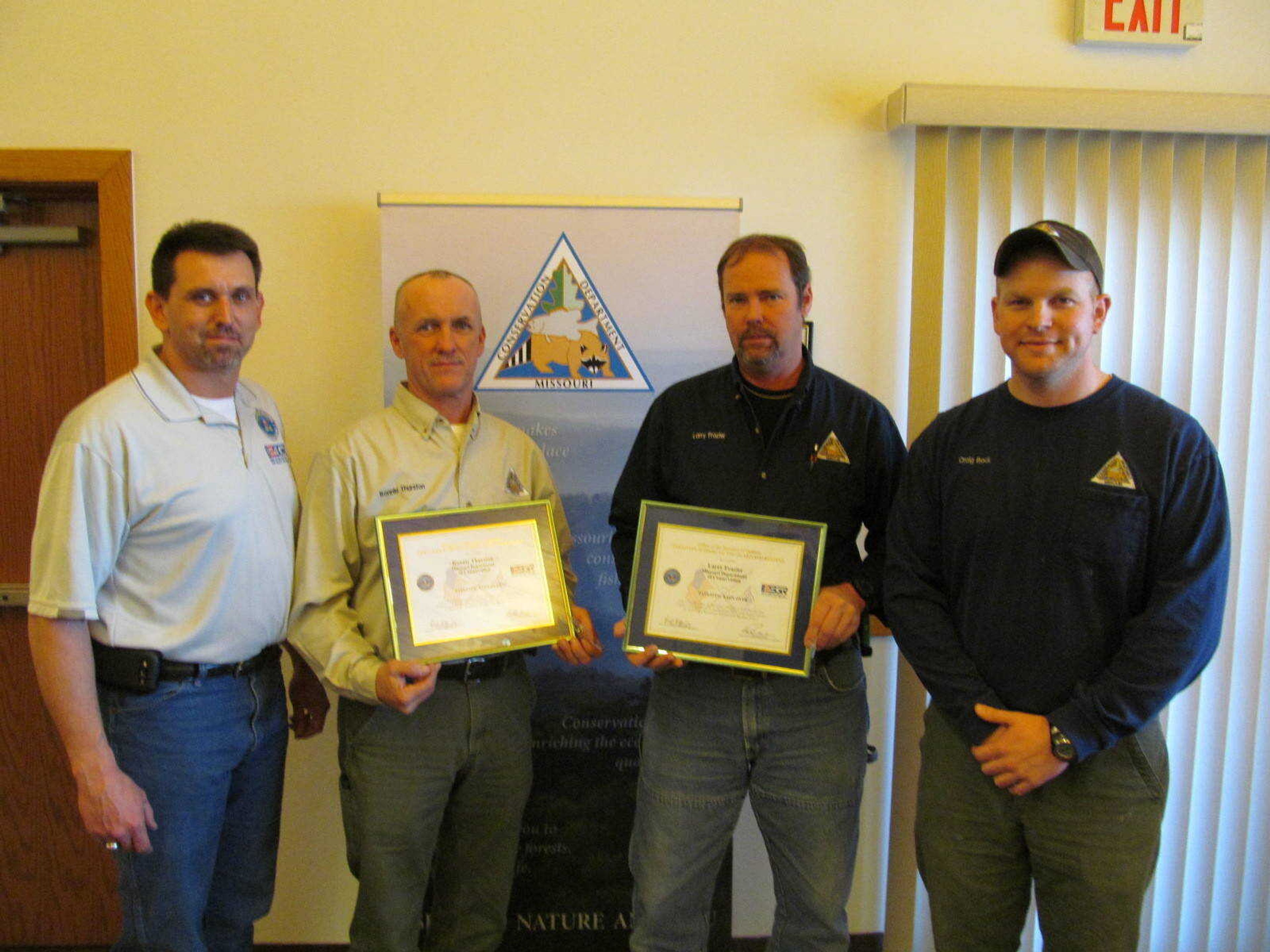 Pictured from left:  Nick Reynolds of ESGR, Ronnie Thurston, Larry Frazier, and Craig Bock of the Missouri Department of Conservation, Southeast Region in Cape Girardeau.