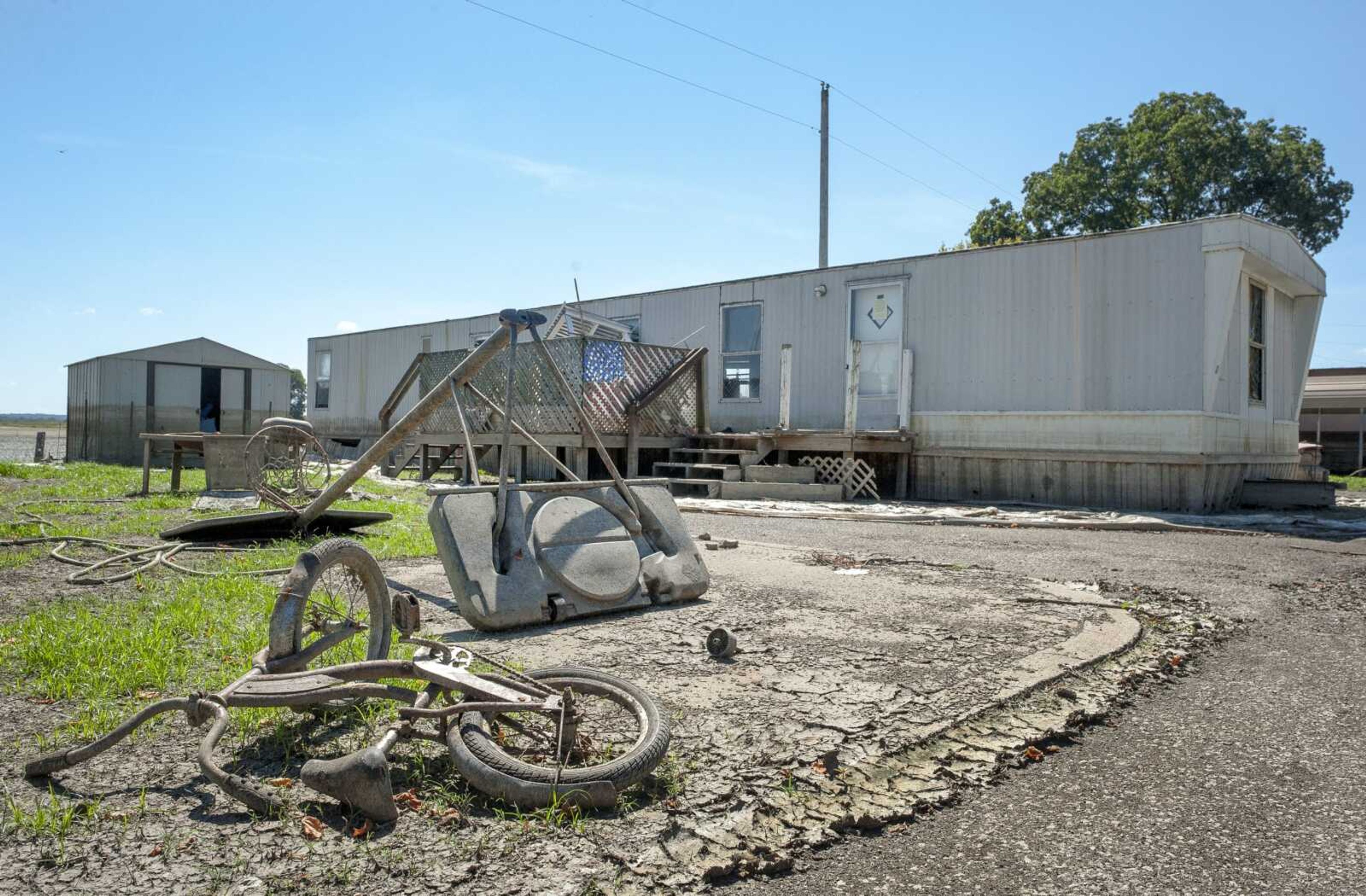 A mobile home in East Cape Girardeau damaged by Mississippi River seep water.