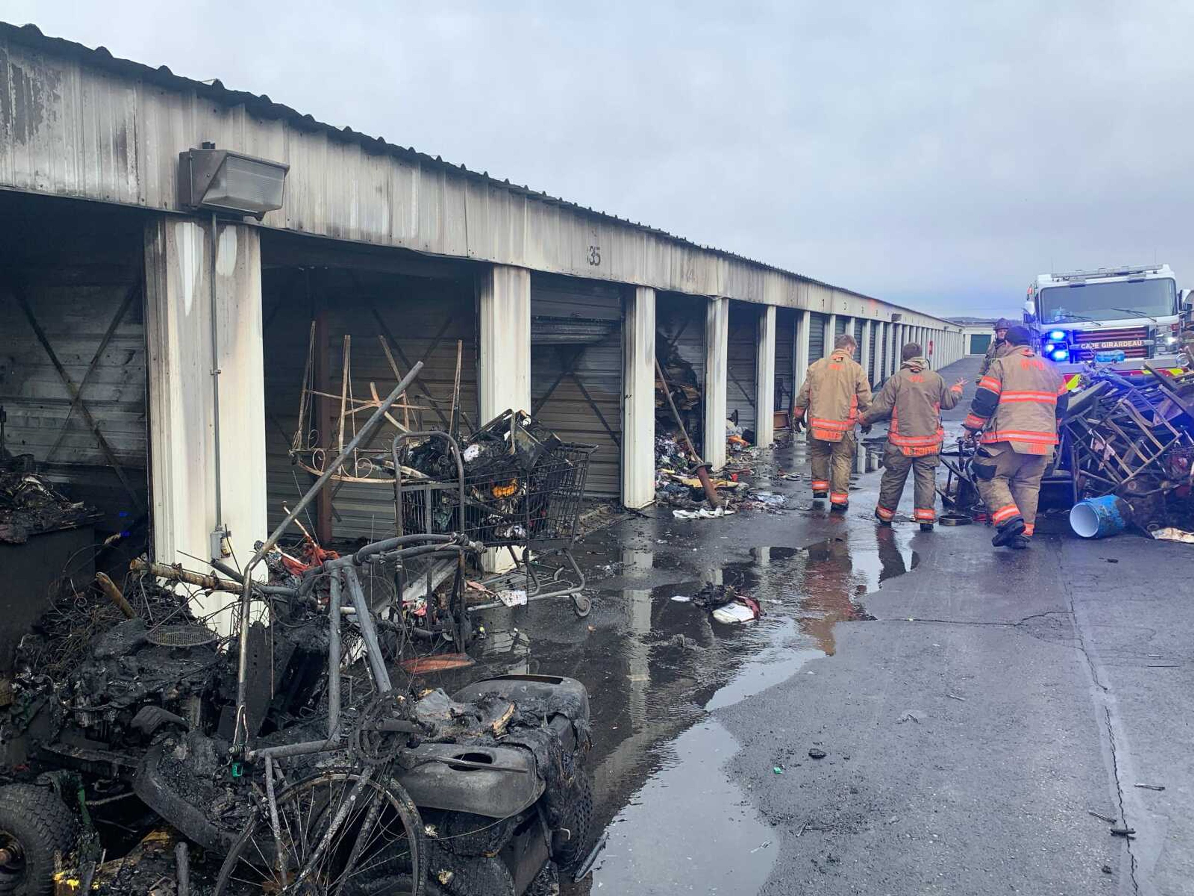 Fire crews respond to a fire Friday morning at Red Dot Storage, located at 2311 Bloomfield Road in Cape Girardeau. 