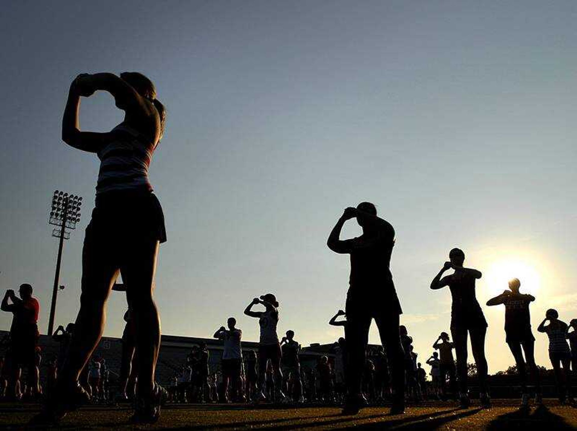 Members of the Golden Eagles Marching Band worked on the fundamentals, practicing their steps without their instruments on Thursday at Houck Stadium. Next week the band leaves for Scotland, where they will be performing for a month.