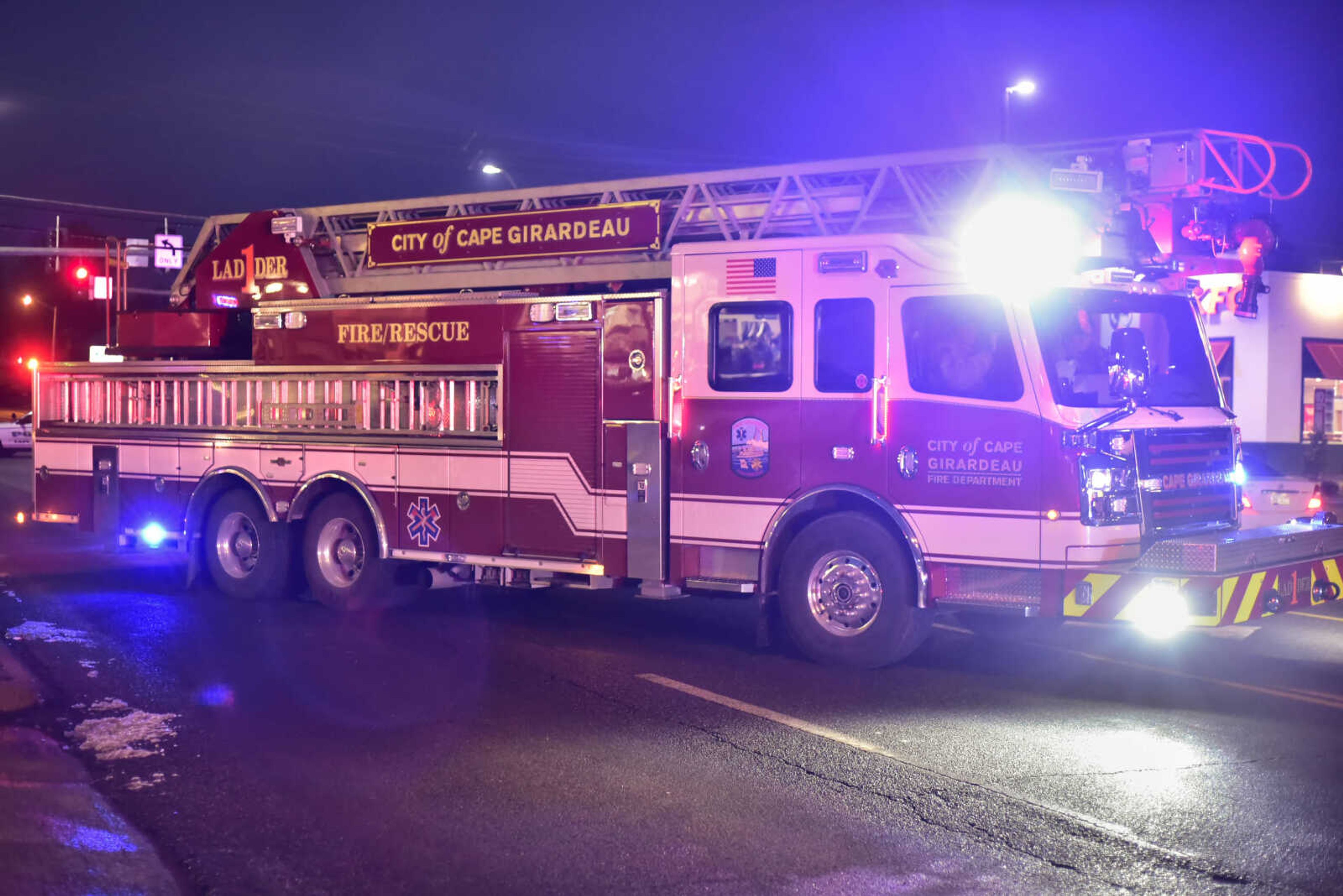 Cape Girardeau Fire Department Ladder One crosses William Street on Feb. 11, 2018, in Cape Girardeau.