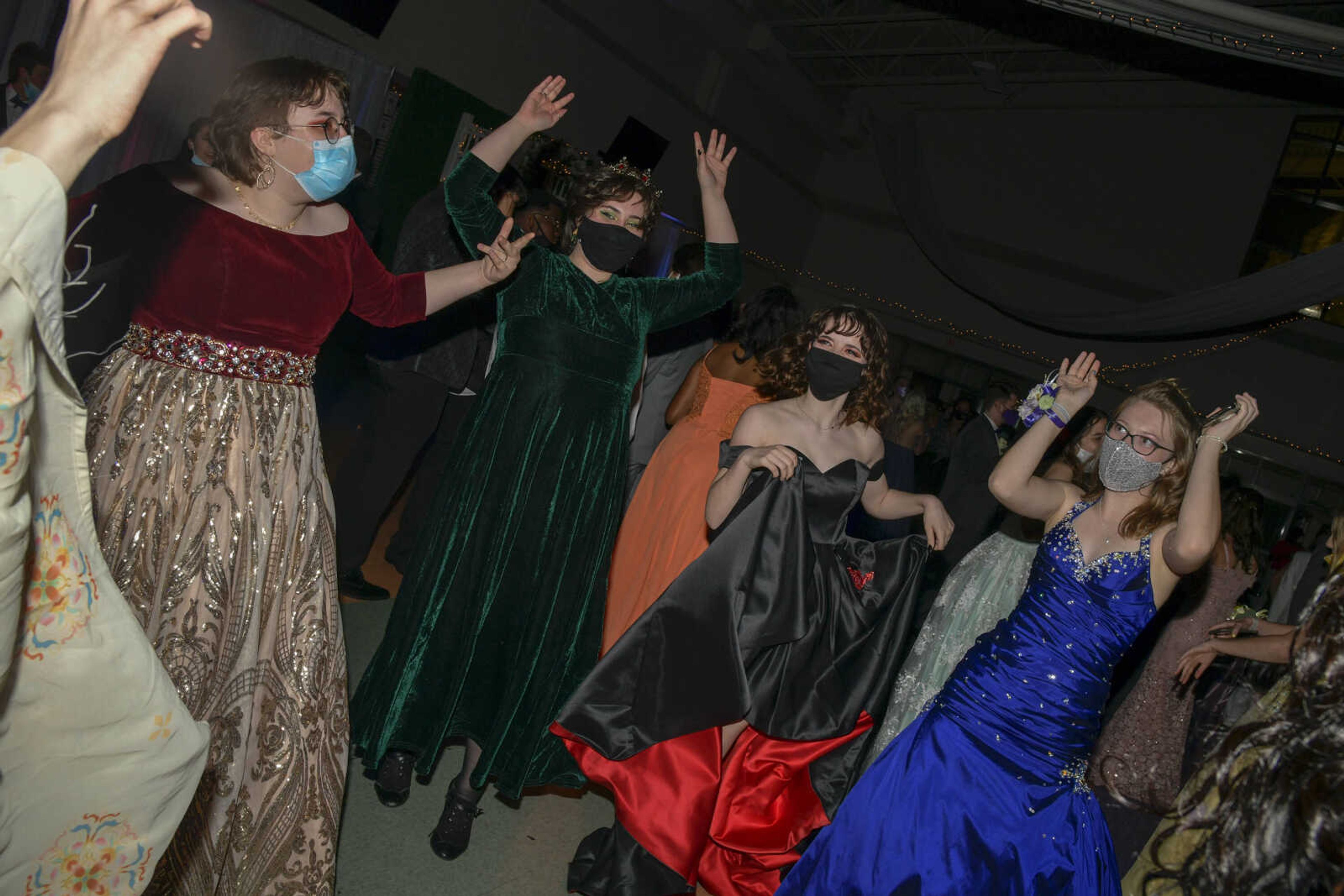 Students dance to "Dancing Queen" by ABBA during the prom at Cape Central High School in Cape Girardeau on Saturday, May 8, 2021.