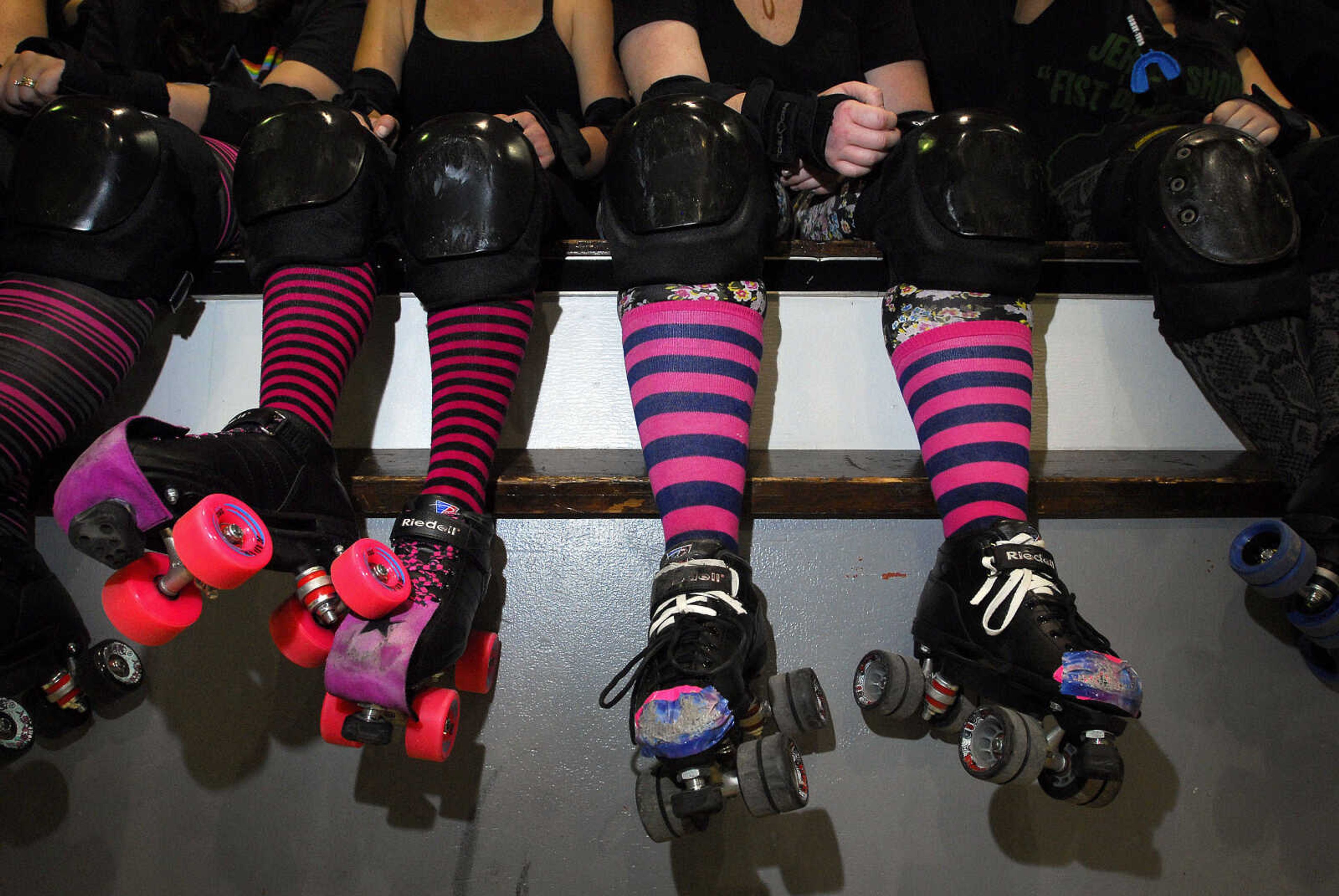 LAURA IMON~lsimon@semissourian.com
Members of the Cape Girardeau Roller Girls make a fashion statement in colorful tights.