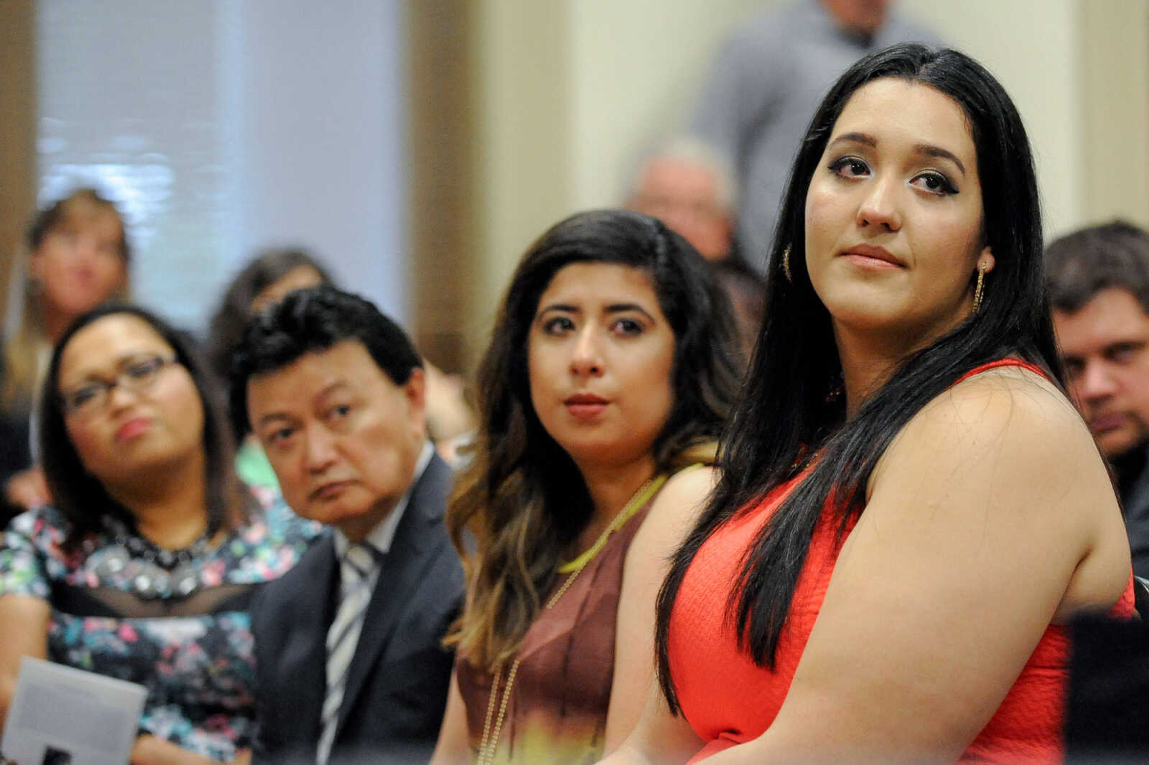 GLENN LANDBERG ~ glandberg@semissourian.com

Petitioners listen to remarks after being sworn in as a U.S. citizen during a naturalization ceremony Monday, July 4, 2016 at the Common Pleas Courthouse in Cape Girardeau.