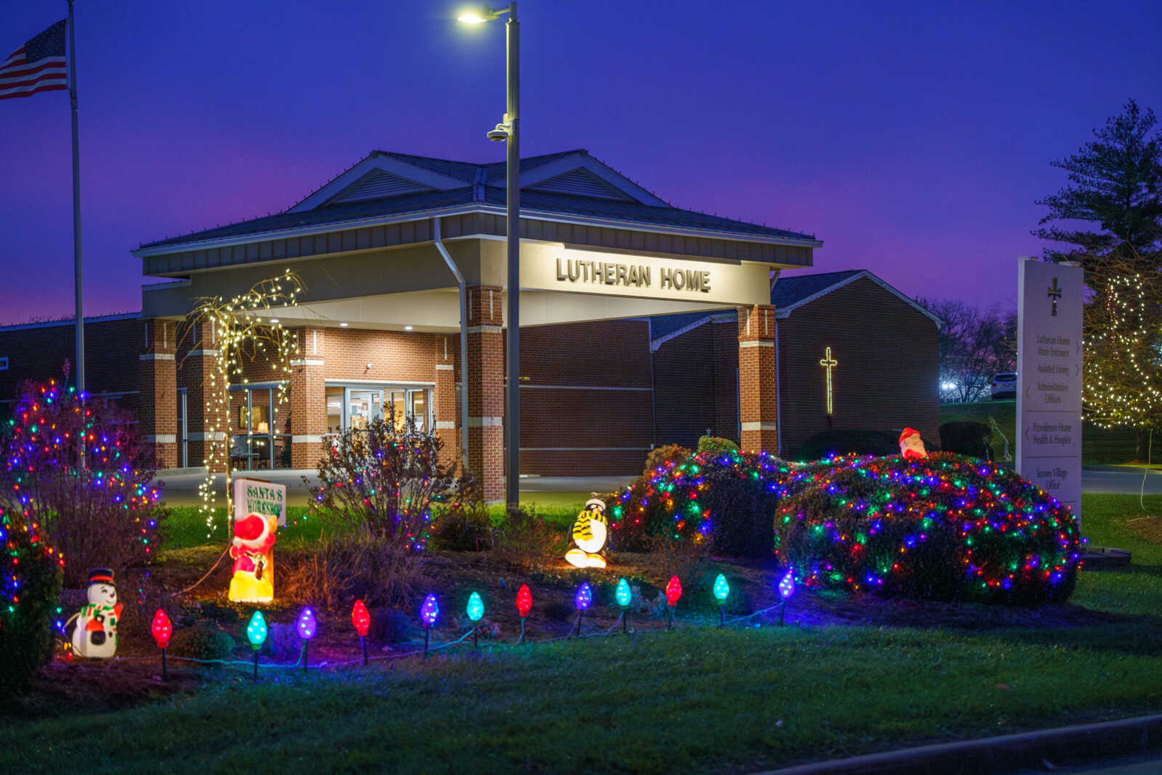 Santa's Workshop Christmas decorations are displayed outside the Lutheran Home in Cape Girardeau. Each year, the assisted living facility works to make their grounds look beautiful to brighten residents' holiday season.