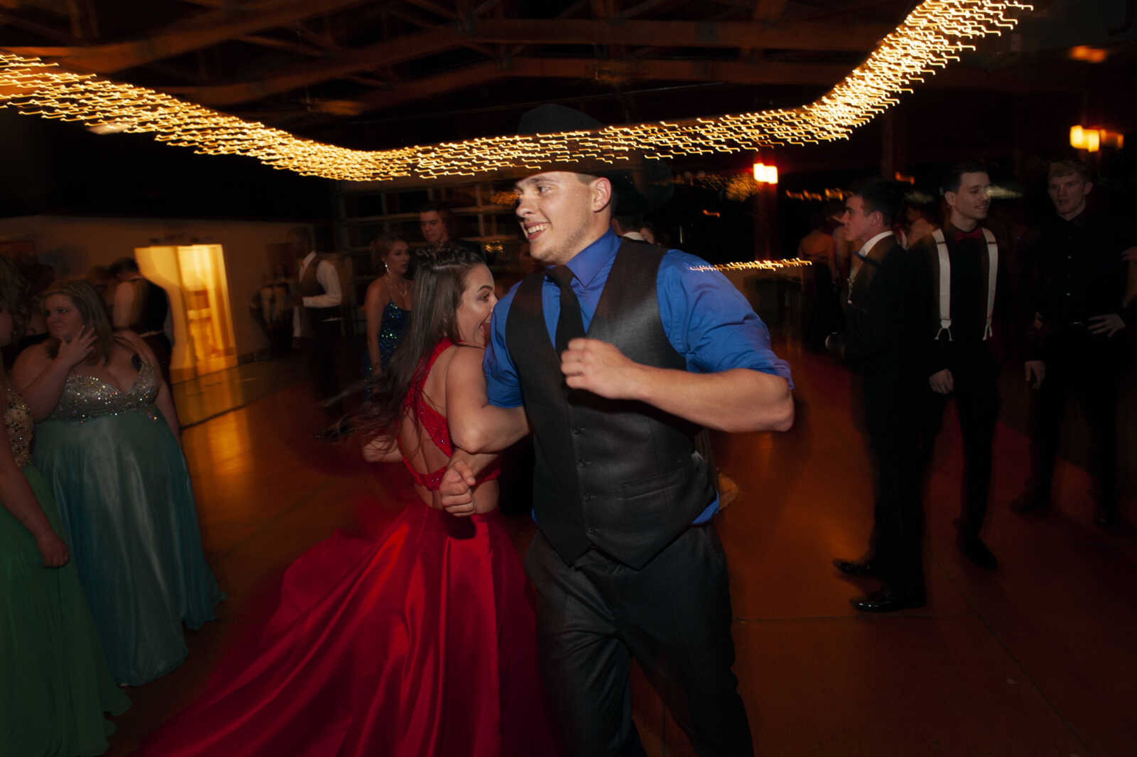 Scott City senior Kolbe Drury dances with Scott City 2018 graduate Ashley Griggs during Scott City's prom Saturday, April 6, 2019, at Deerfield Lodge in Cape Girardeau.