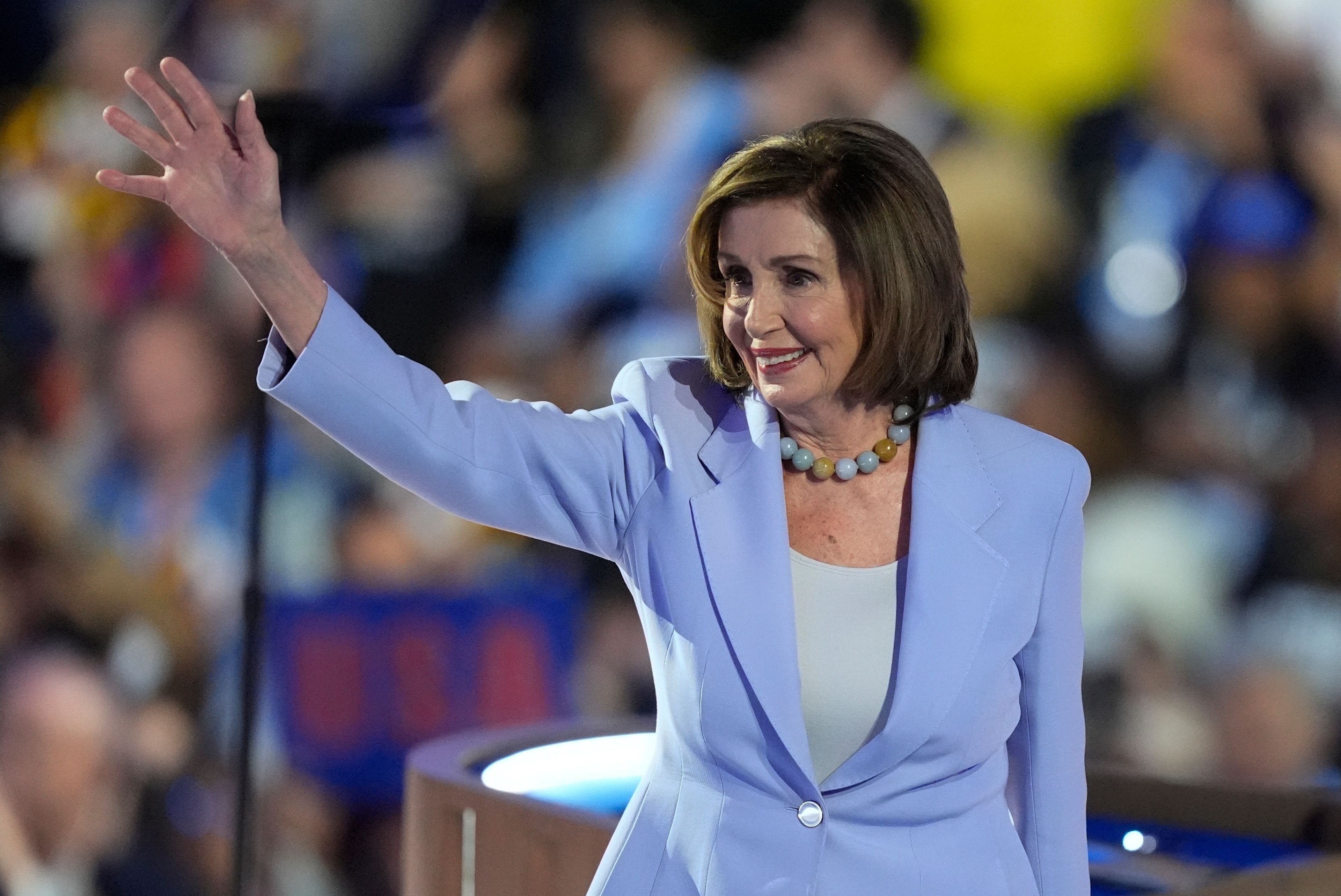 Rep. Nancy Pelosi, D-CA, speaks during the Democratic National Convention Wednesday, Aug. 21, 2024, in Chicago. (AP Photo/Charles Rex Arbogast)