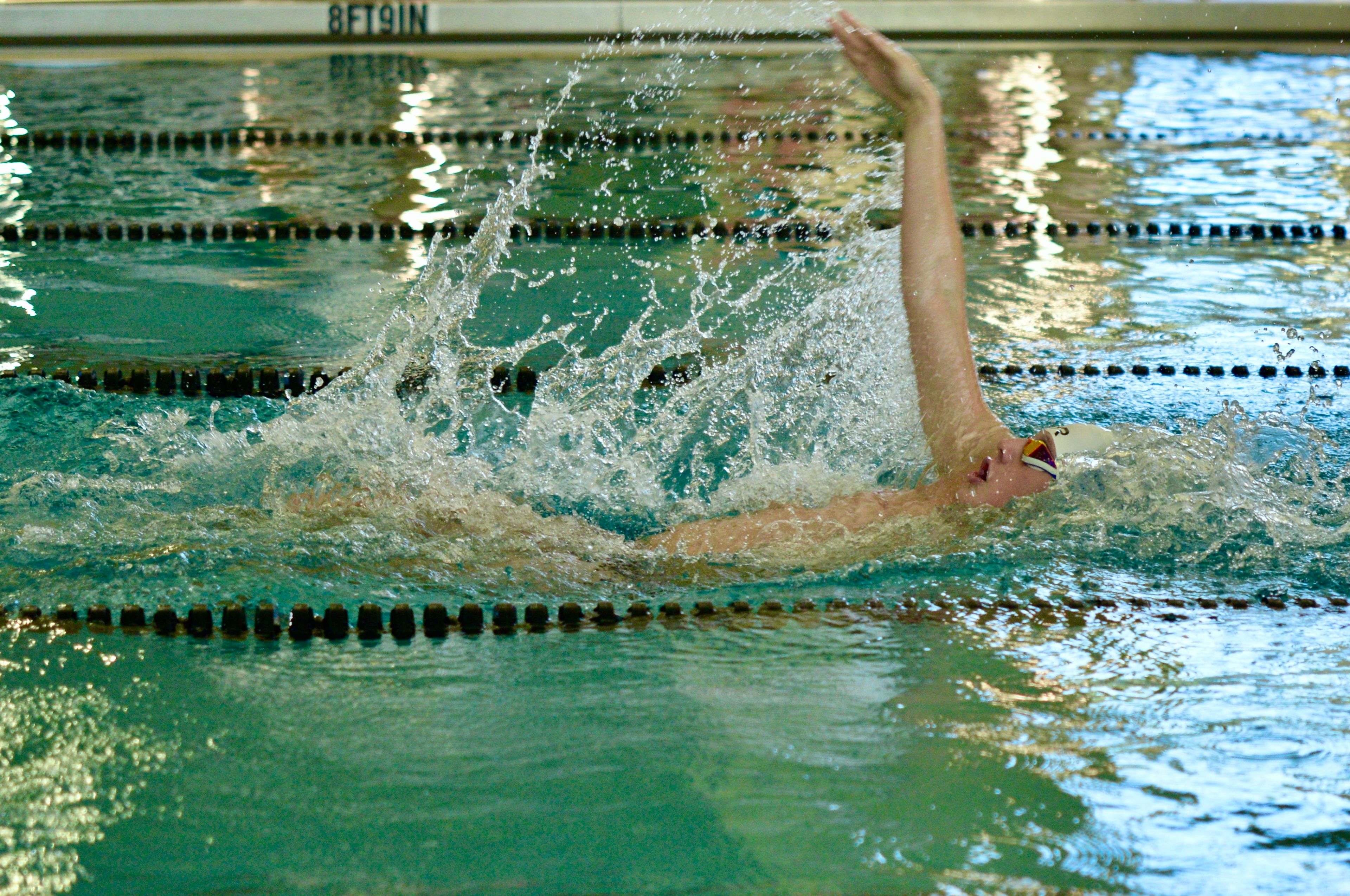 Notre Dame’s Kaiden Craycraft swims in the Rec Relays on Monday, Oct. 21, at the SEMO Recreation Center. 