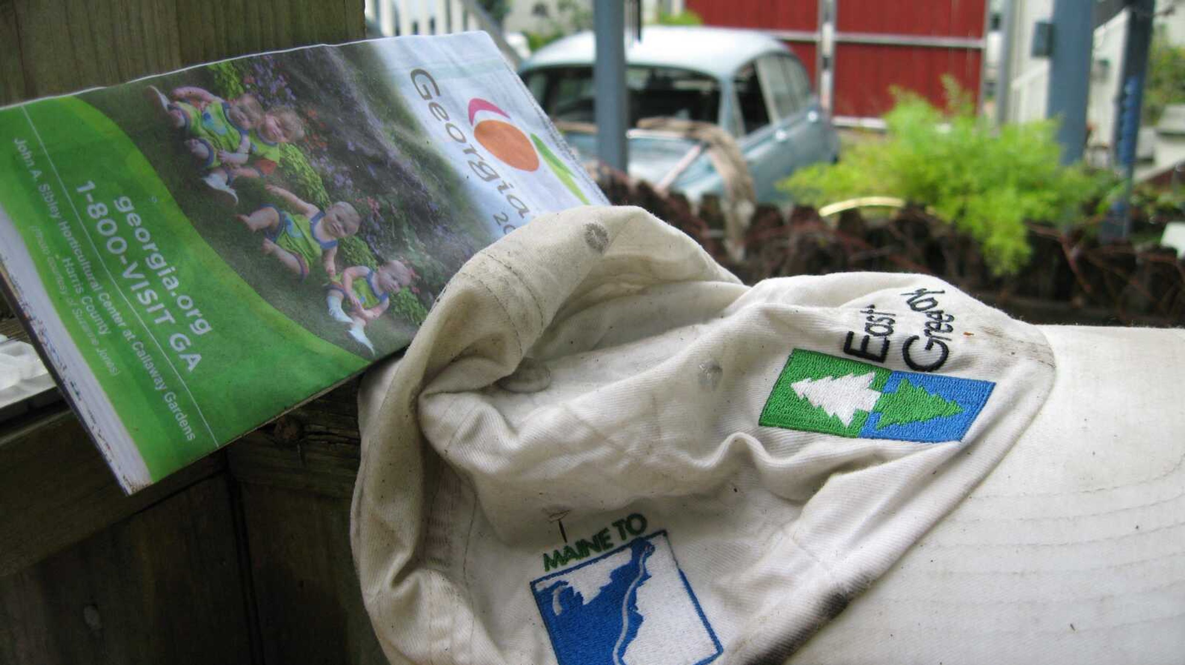 My East Coast Greenway Map and hat taken in Georgia.