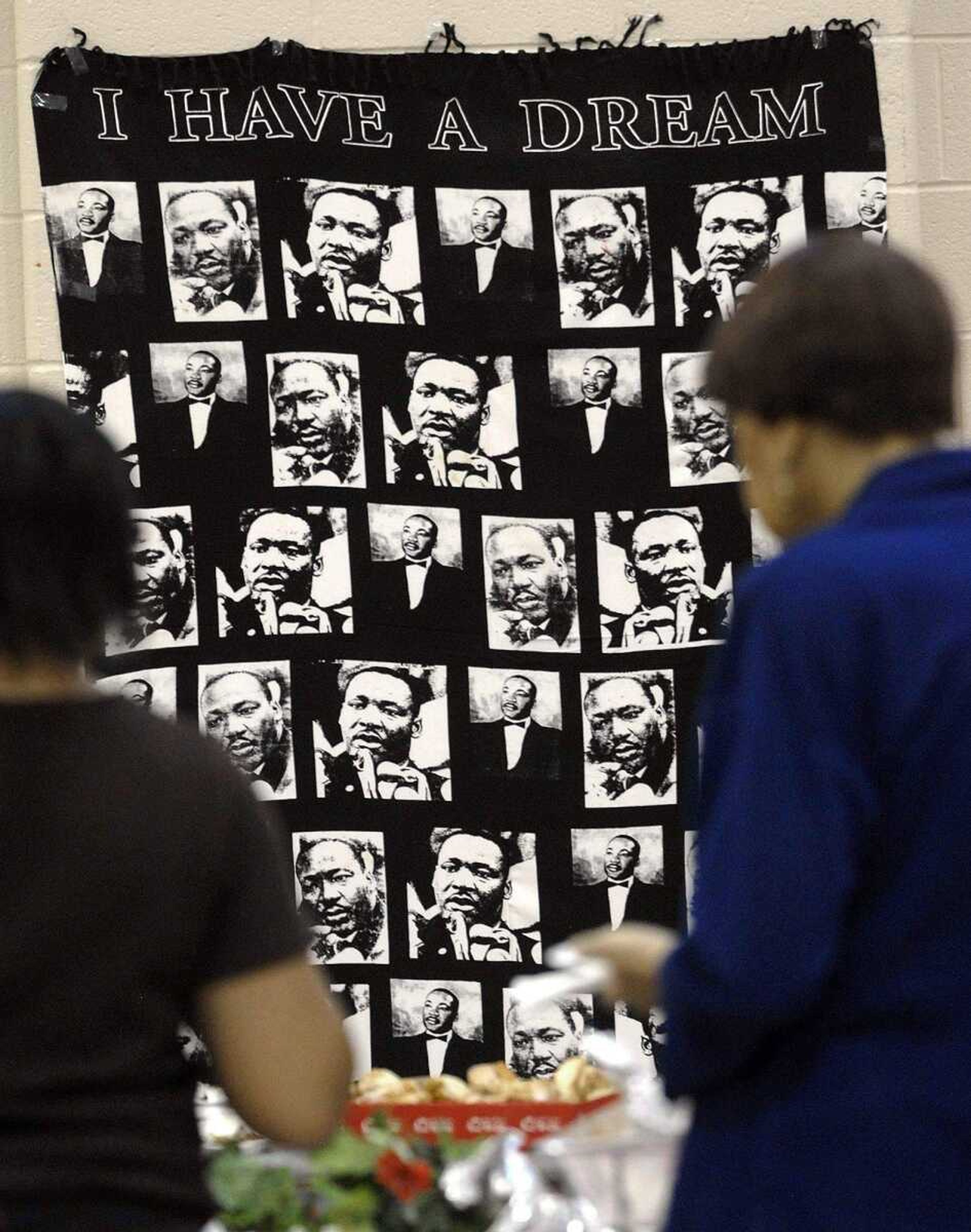 FRED LYNCH ~ flynch@semissourian.com<br>A wall hanging "I Have a Dream" was displayed at the Dr. Martin Luther King Jr. Humanitarian Luncheon Monday at the Osage Community Centre.