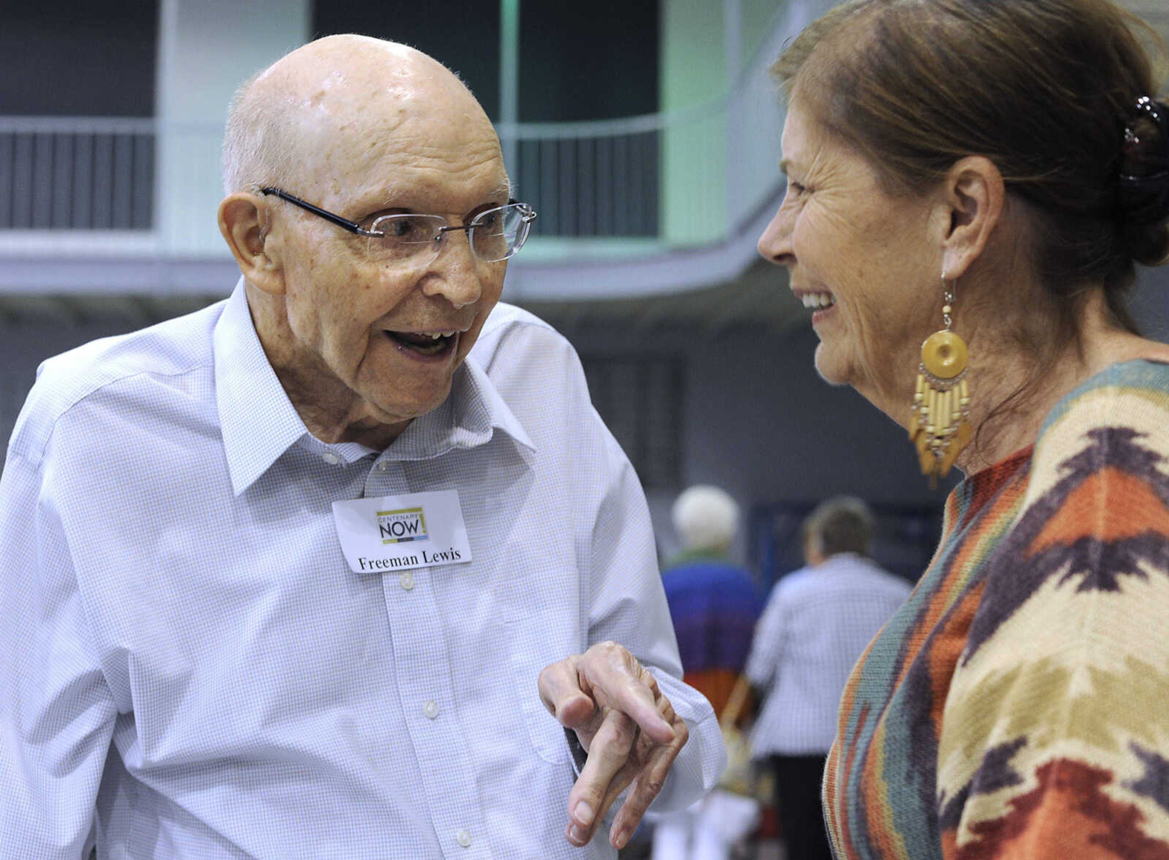 FRED LYNCH ~ flynch@semissourian.com
Freeman Lewis talks with Sharon Stanley on Wimpy's Day Saturday, Sept. 19, 2015 at Centenary United Methodist Church in Cape Girardeau.