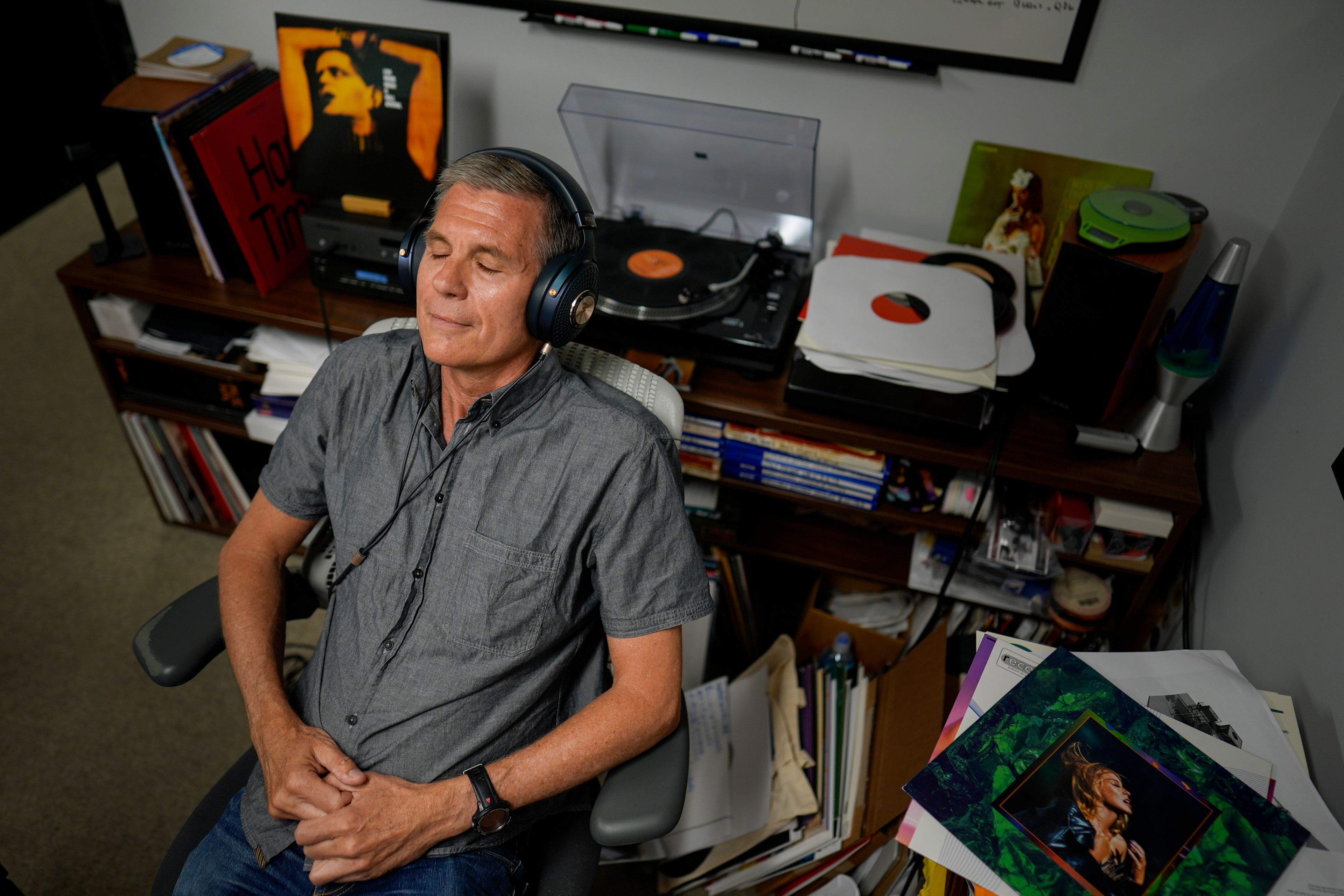 Mark Michaels, CEO & Chairman of United Record Pressing, poses for a portrait July 11, 2024, in Nashville, Tenn. (AP Photo/George Walker IV)