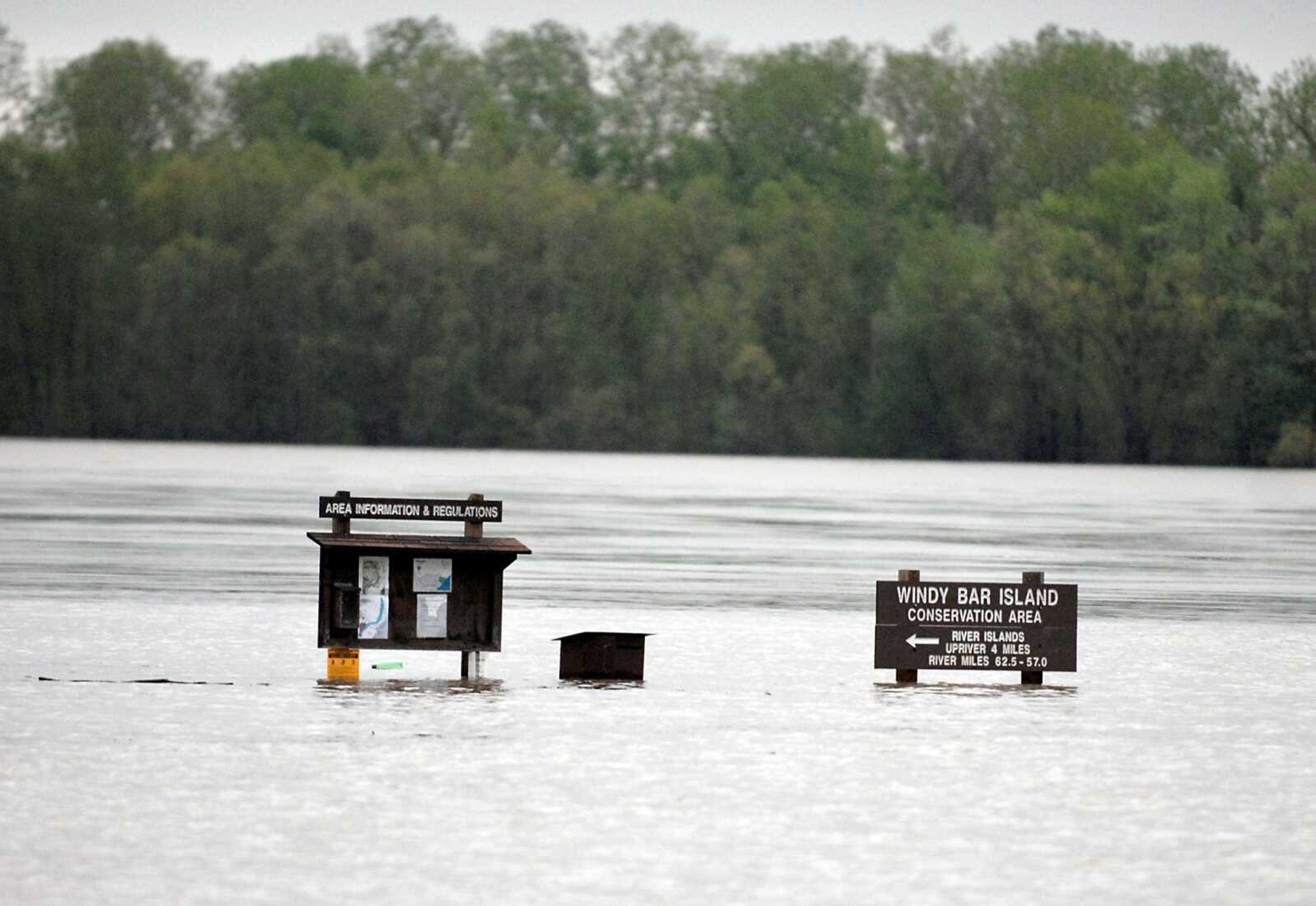 Floodwater from the Mississippi River covers the parking lot Sunday at Red Star Access in Cape Girardeau. (Kristin Eberts)