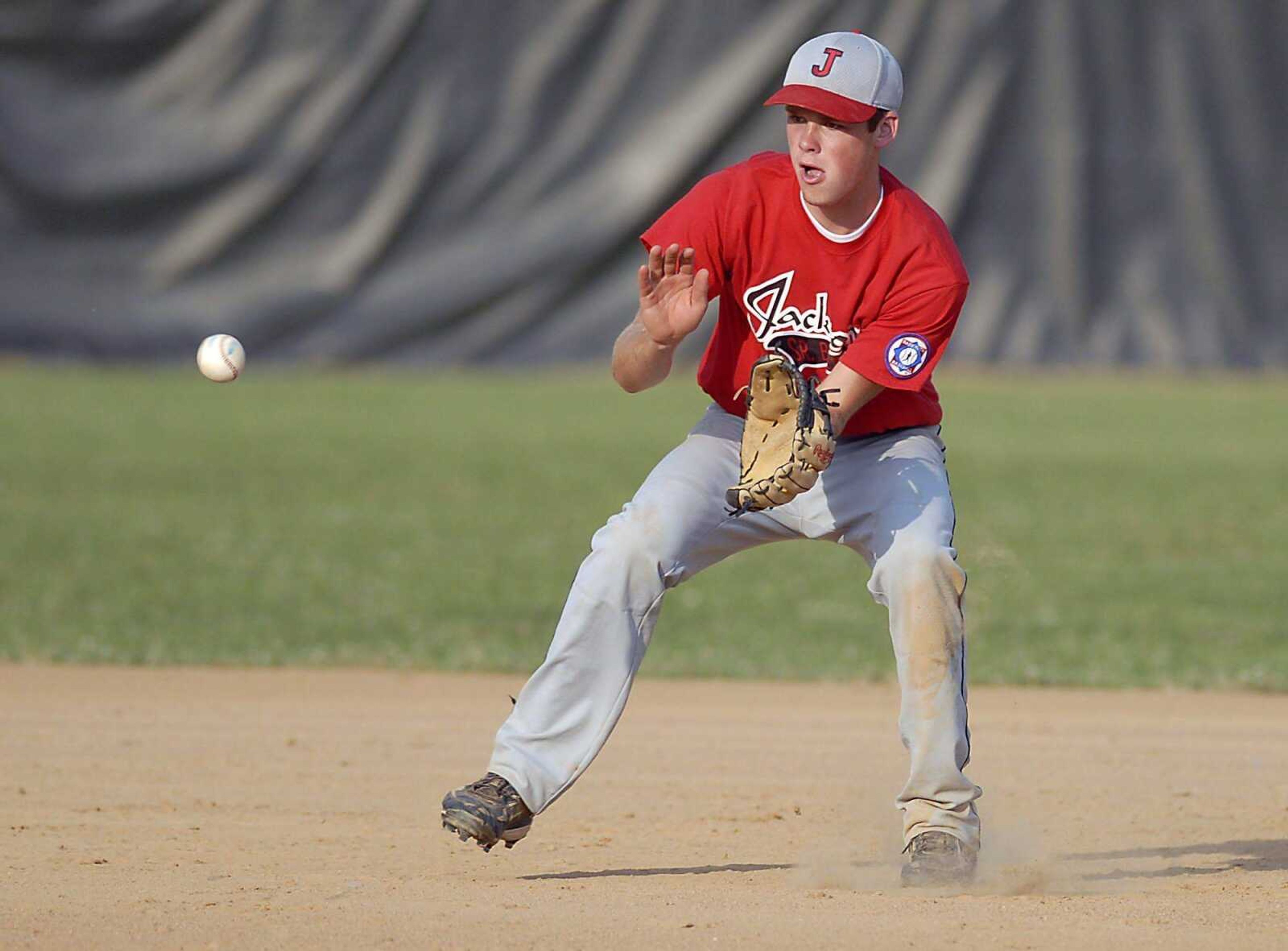 Jackson shortstop Garrett Fritsche waits on a high bouncer during a game earlier this season. (Kit Doyle)