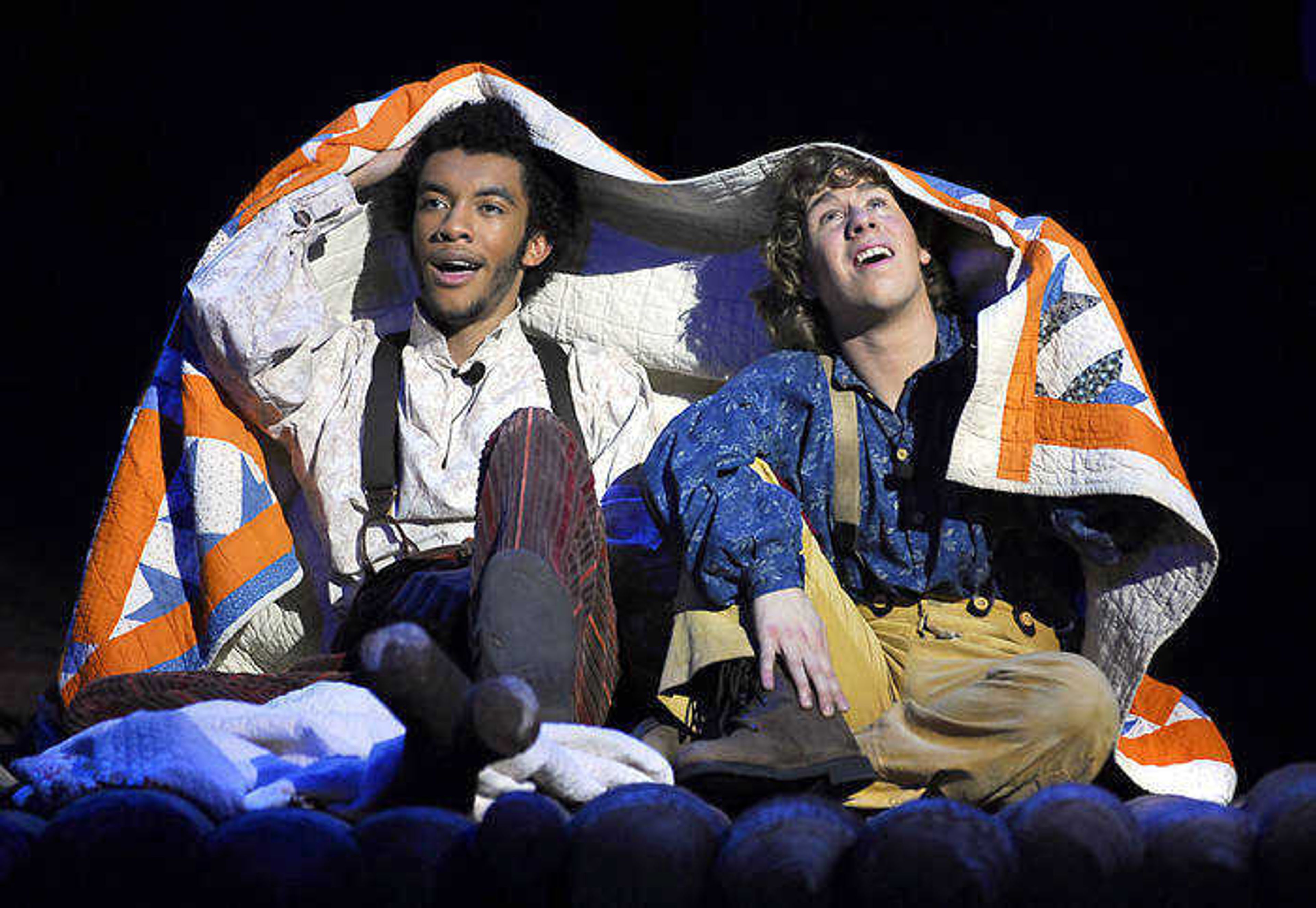 FRED LYNCH ~ flynch@semissourian.com
Huck Finn, played by Andrew Kruep, right, meets up with Jim, played by Desmond Gray, who had been sold into slavery in "Big River." It was the first major show in the 940-seat Bedell Performance Hall in October, 2007.