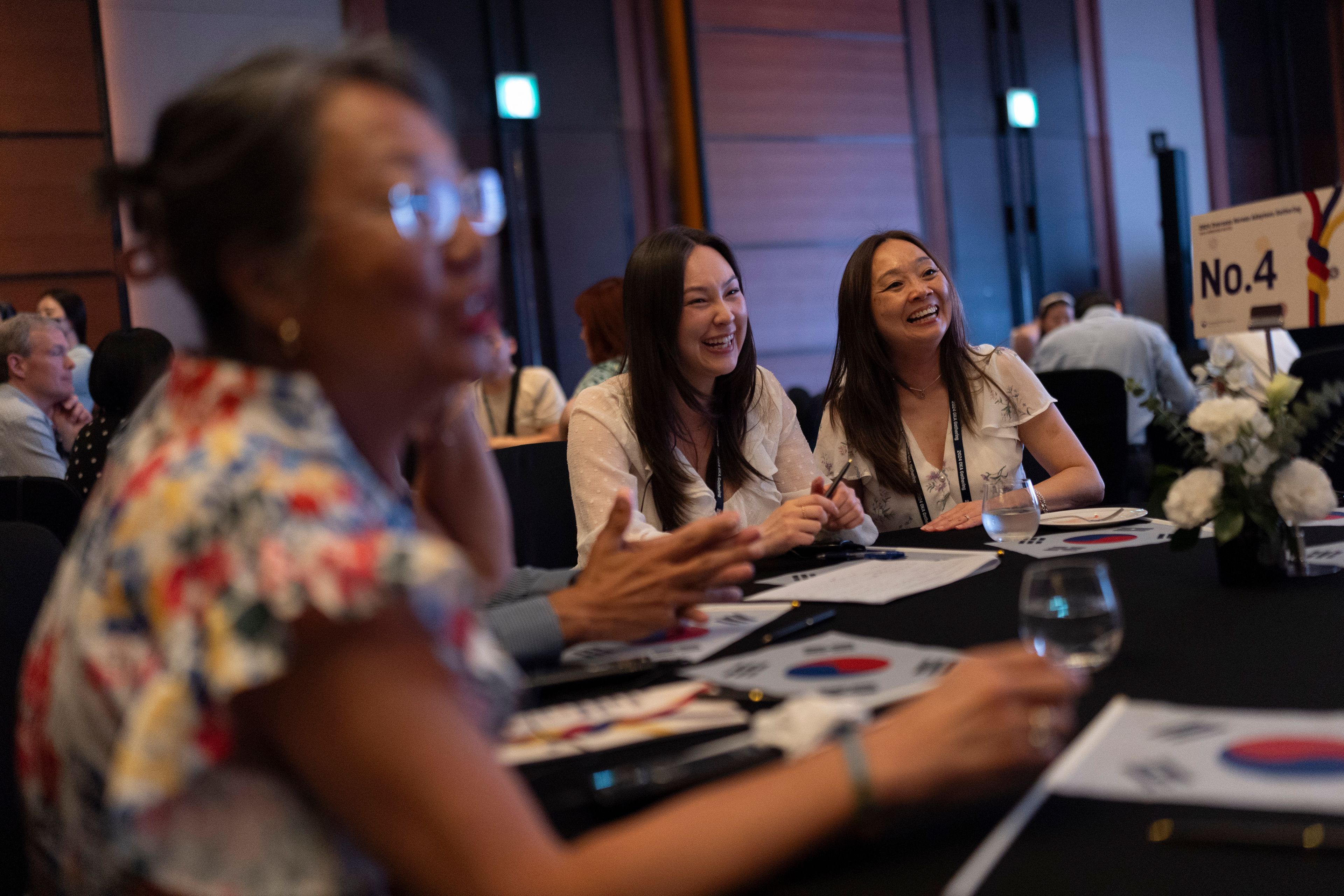 Maja Andersen, right, an adoptee visiting from Denmark to search for her birth family, and her daughter, Yasmin, attend the Overseas Korean Adoptees Gathering in Seoul, South Korea, Tuesday, May 21, 2024. (AP Photo/Jae C. Hong)