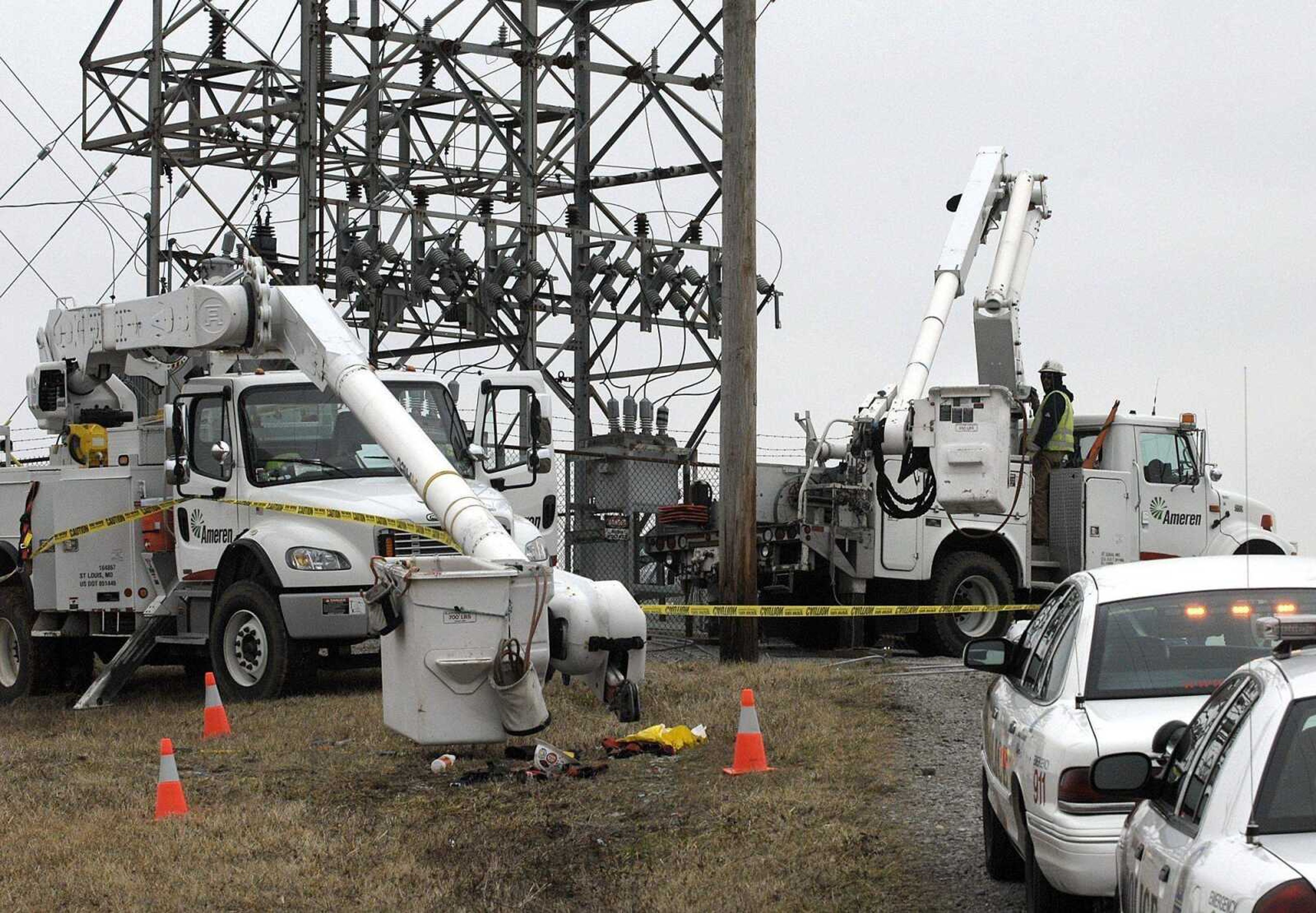 Two Ameren utility workers were shot while working at the Ameren substation near Center Junction of Interstate 55 in this 2009 photo. The shooter fled the scene and later shot himself after Jackson police stopped the vehicle. (Fred Lynch)