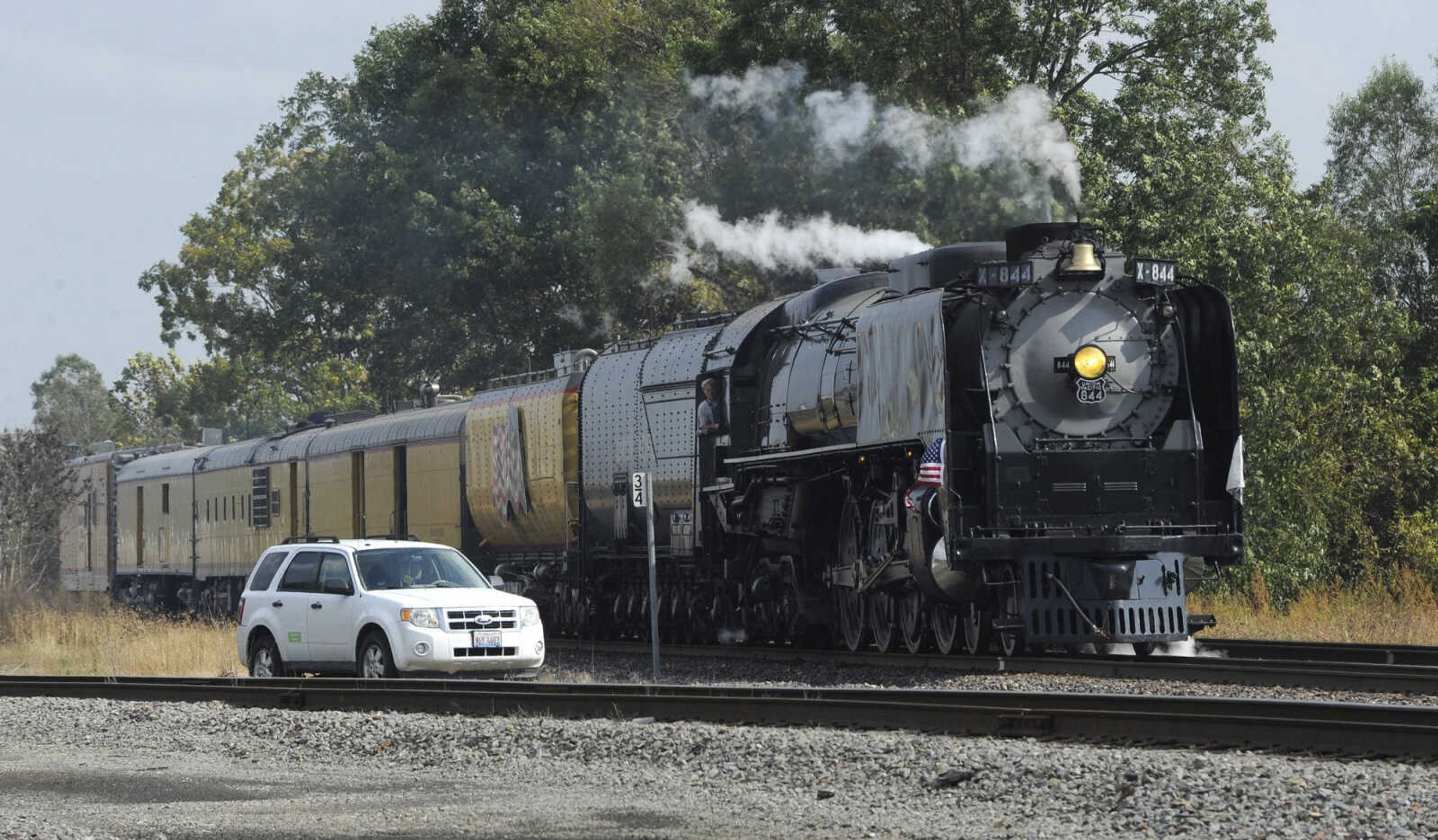 FRED LYNCH ~ flynch@semissourian.com
The Union Pacific No. 844 steam locomotive arrives for a brief stop Wednesday, Oct. 19, 2016 in Scott City while on its way to Memphis.