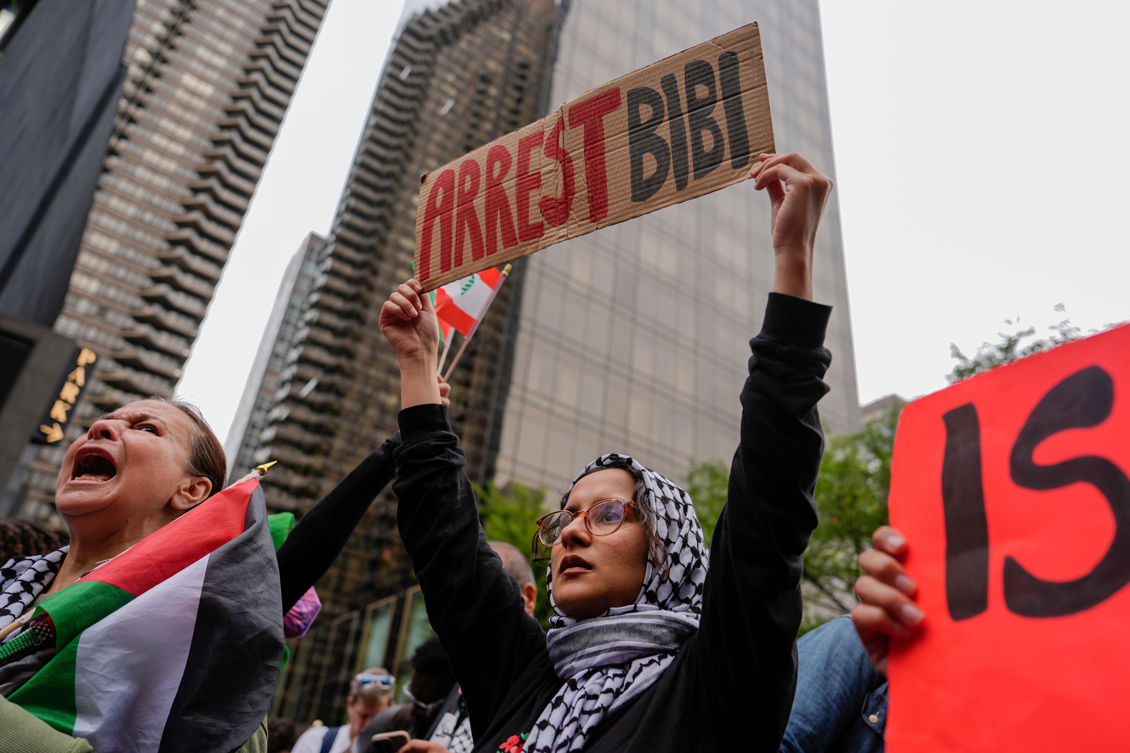 Palestinian supporters march near the United Nations headquarters at a protest against Israeli Prime Minister Benjamin Netanyahu during the 79th session of the UN General Assembly, Thursday, Sept. 26, 2024, in New York. (AP Photo/Julia Demaree Nikhinson)