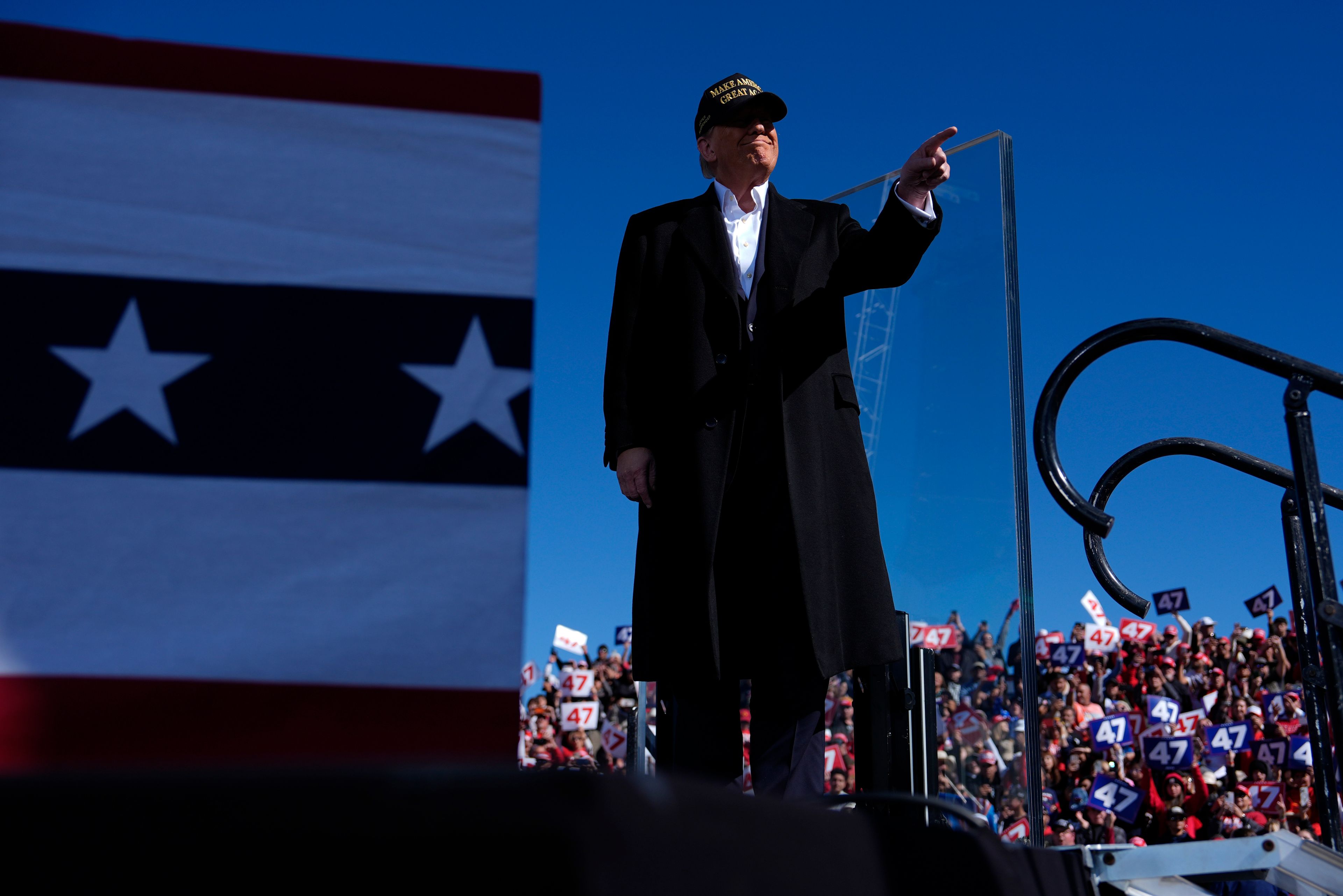 Republican presidential nominee former President Donald Trump arrives at a campaign rally at Albuquerque International Sunport, Thursday, Oct. 31, 2024, in Albuquerque, N.M. (AP Photo/Julia Demaree Nikhinson)