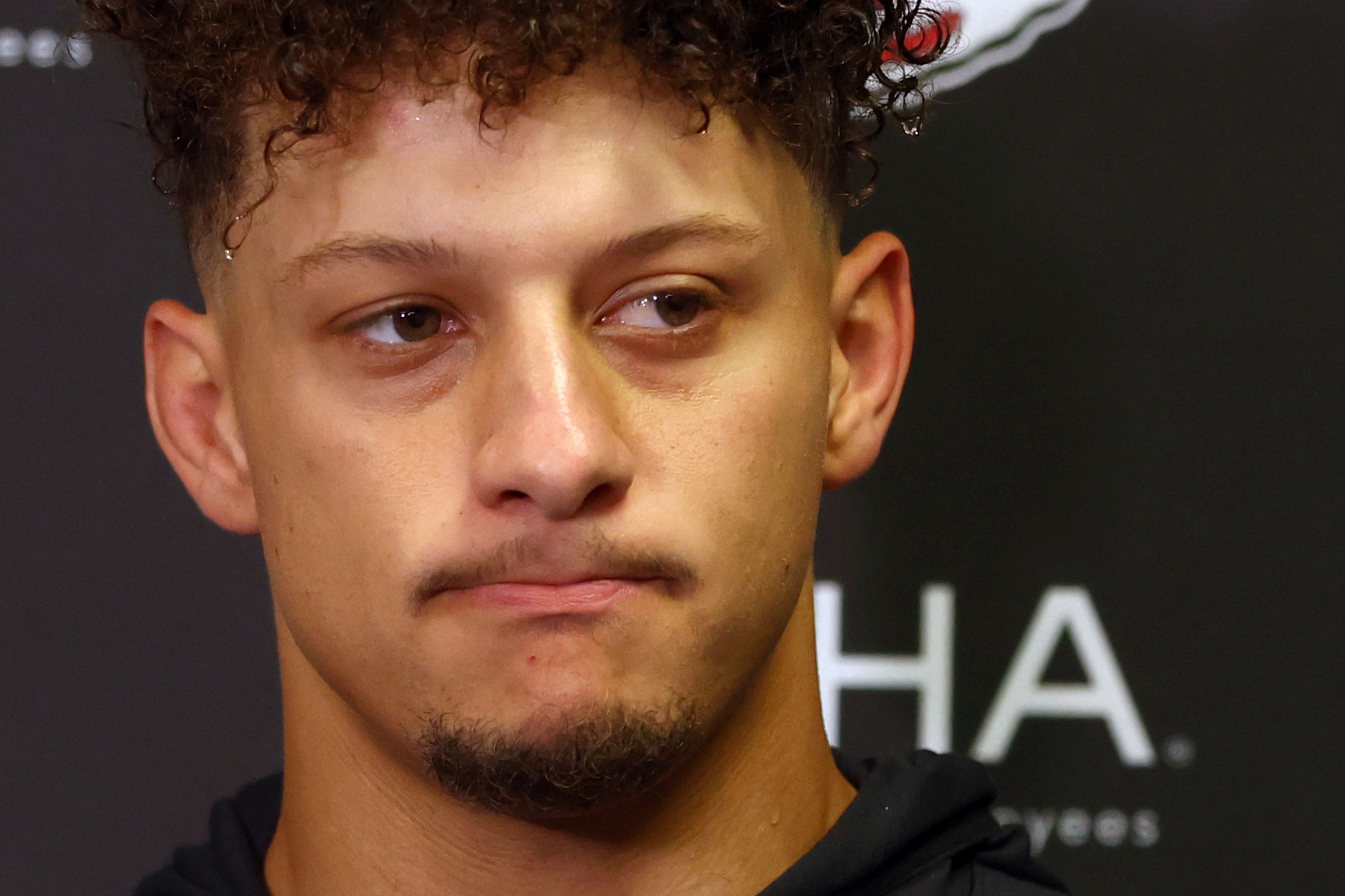 Kansas City Chiefs quarterback Patrick Mahomes speaks during a news conference following an NFL football game against the Buffalo Bills Sunday, Nov. 17, 2024, in Orchard Park, N.Y. The Bills won 30-21. (AP Photo/Jeffrey T. Barnes)