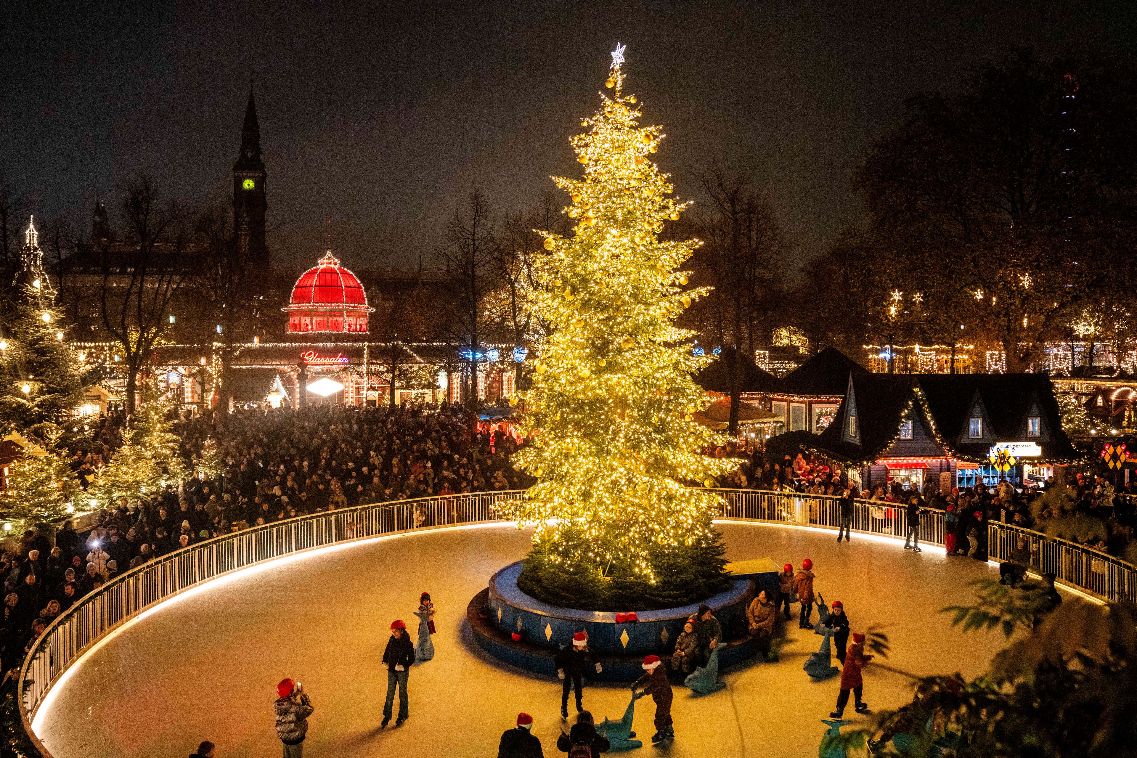 Christmas decorations and lights in Tivoli in Copenhagen, Friday, Nov. 15, 2024.. (Ida Marie Odgaard/Ritzau Scanpix via AP)